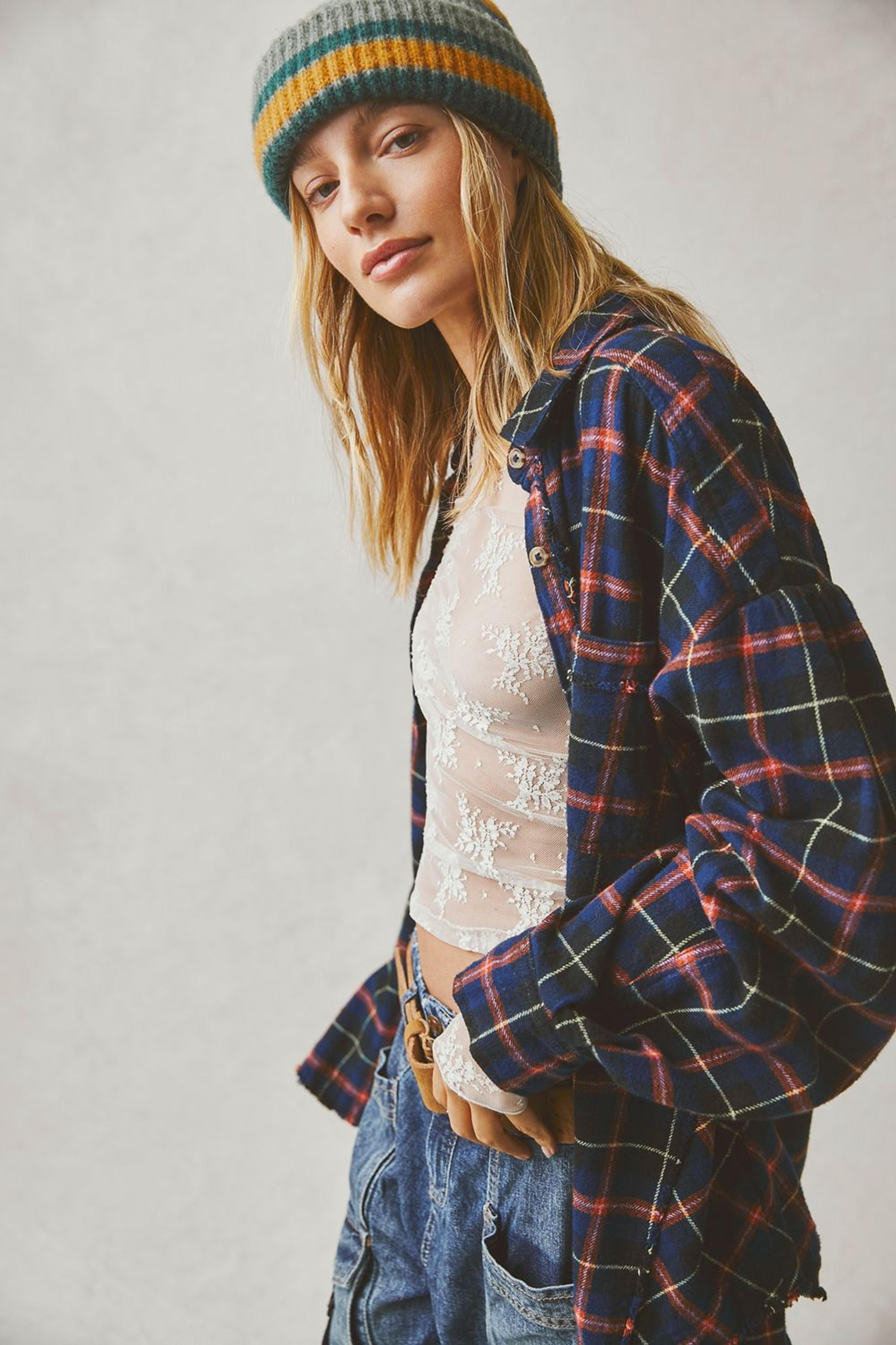 Happy Hour Plaid Top - L