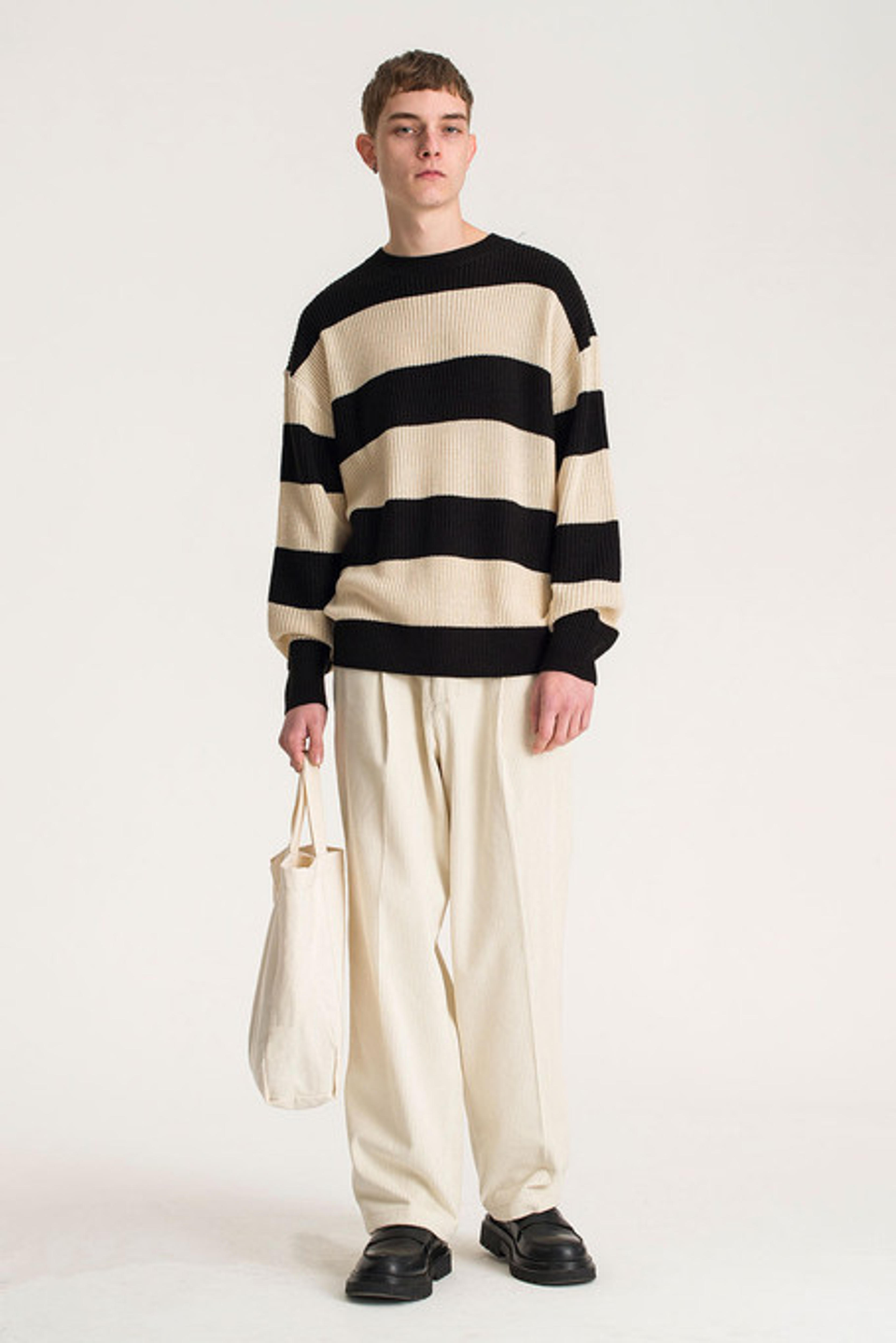 Menswear | Striped Fisherman Jumper, Black/Ivory