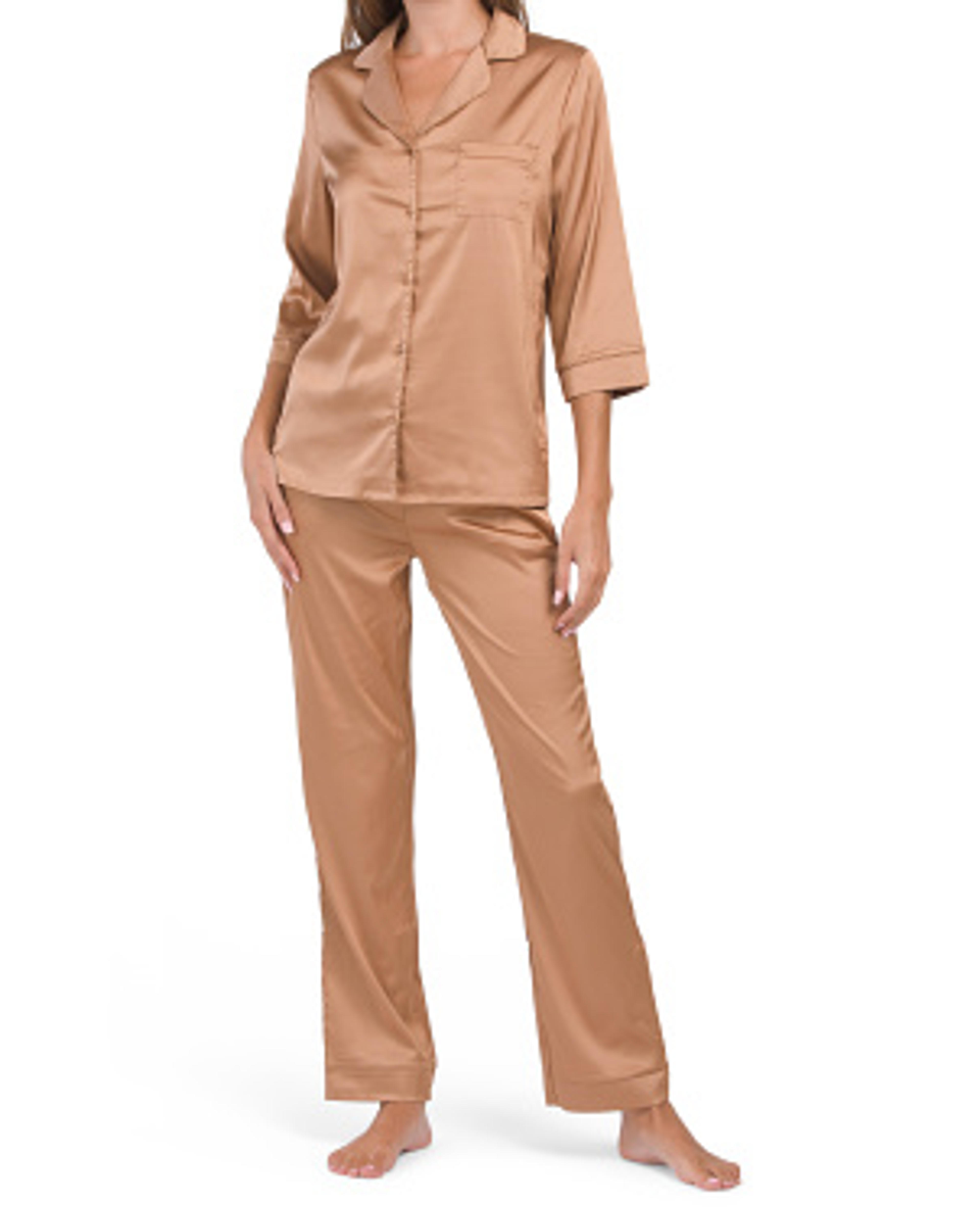 Satin Three-quarter Sleeve Notch Pj Set | Women | Marshalls