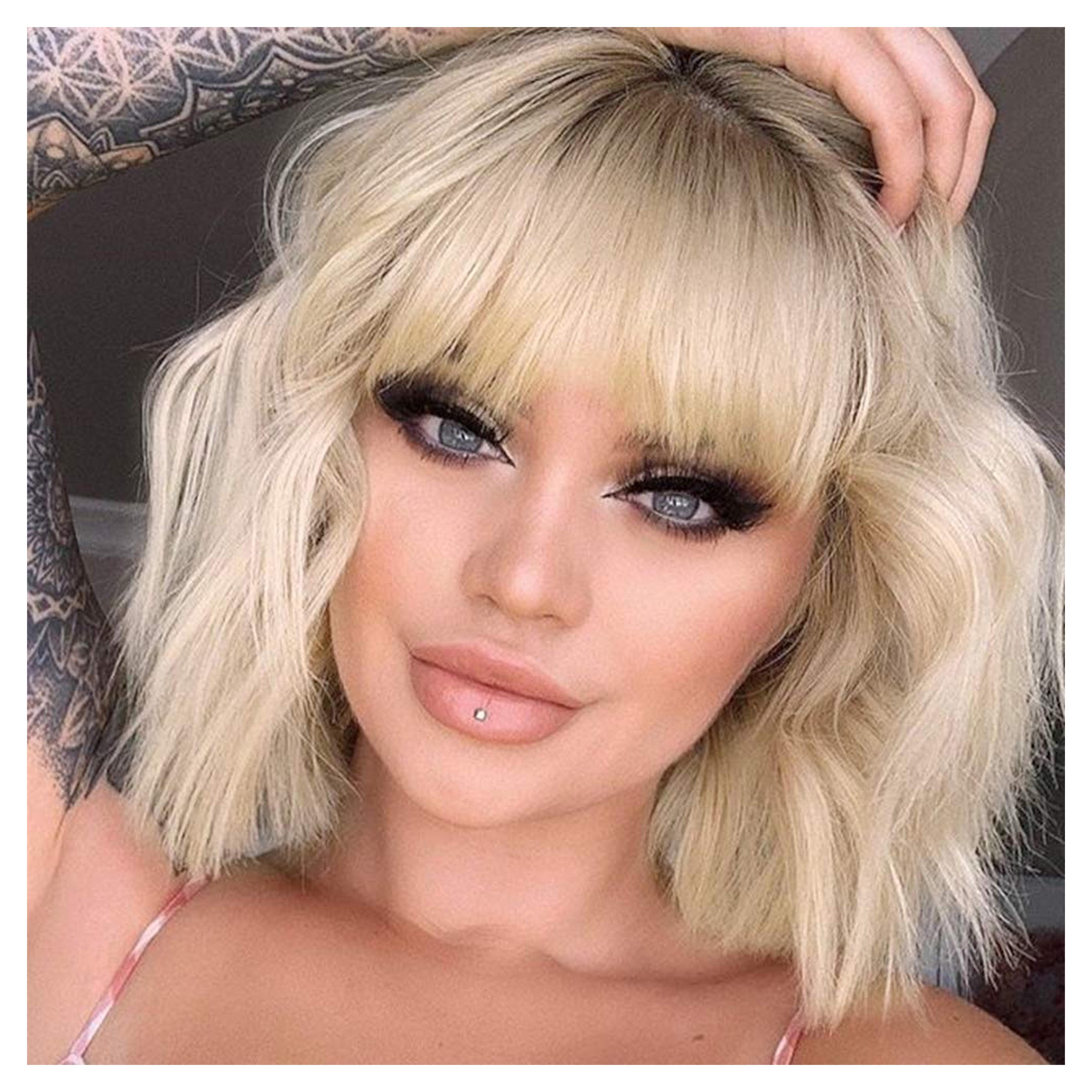 Amazon.com : MISSQUEEN Short Ombre Blonde Wigs Wavy Bob Wig with Air Bangs Women's Synthetic Curly Pastel Bob Wig for Girl Colorful Cosplay Wigs : Beauty & Personal Care