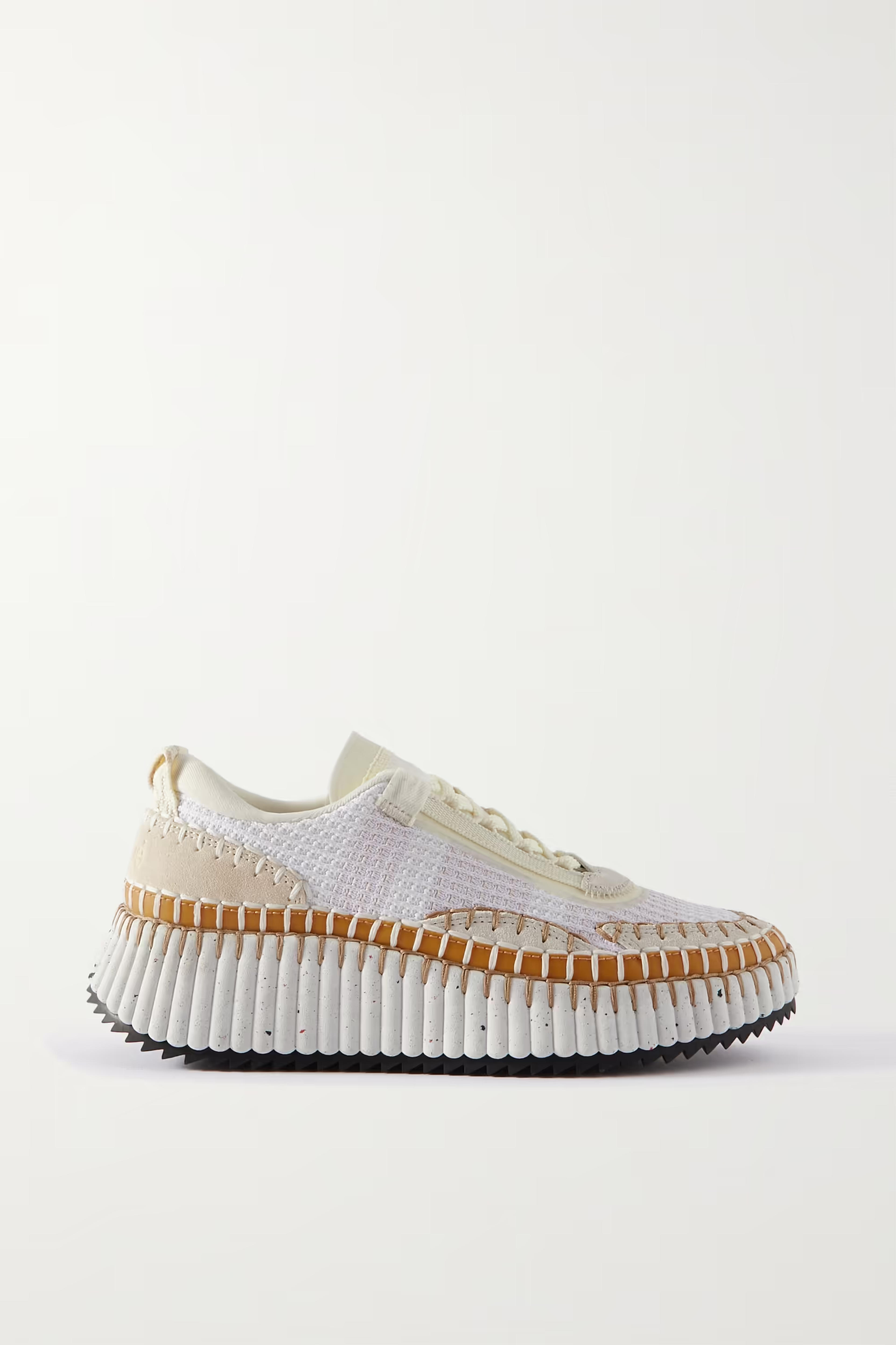 White Nama embroidered suede and recycled-mesh sneakers | CHLOÉ | NET-A-PORTER