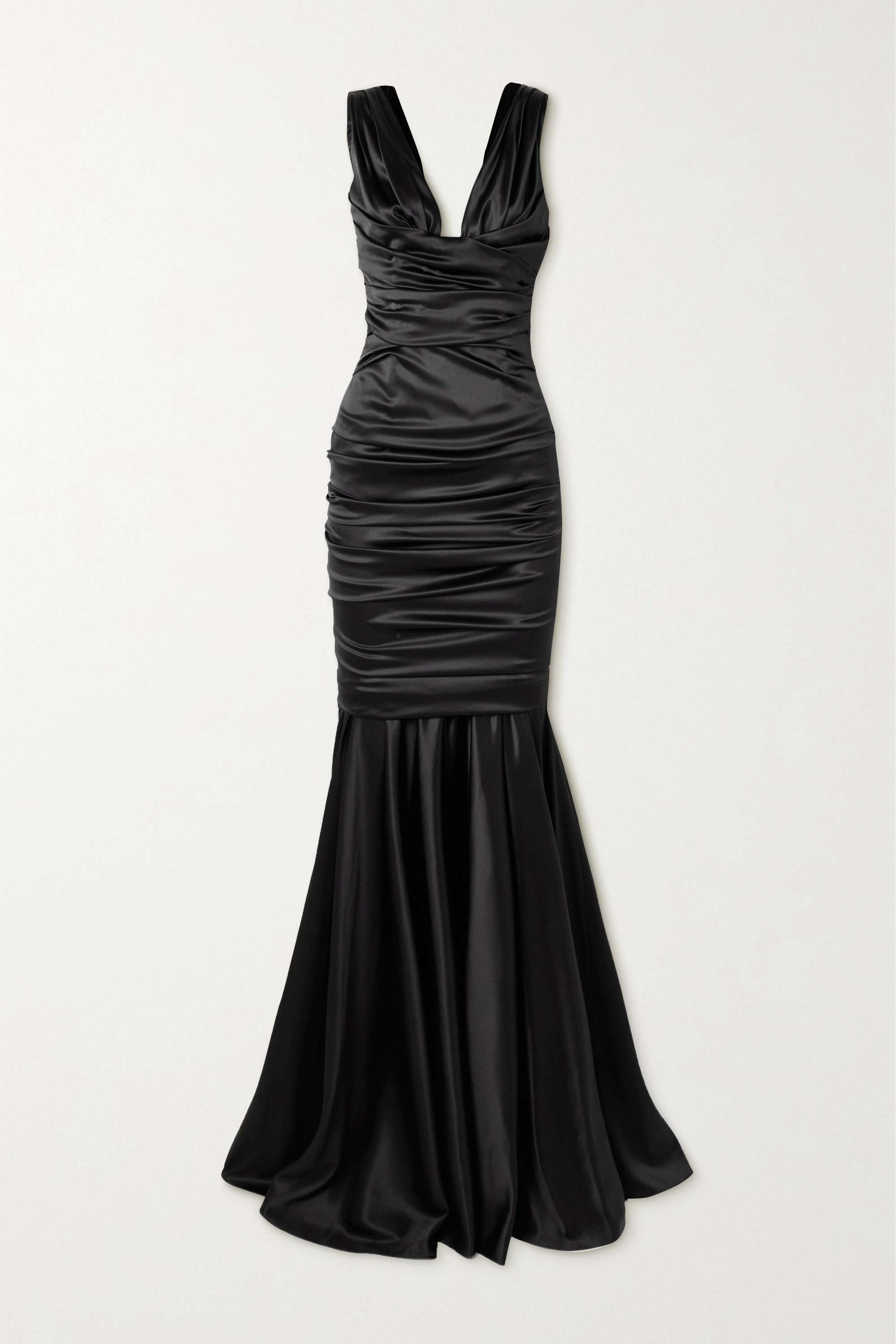 Black Ruched stretch-silk satin gown | DOLCE & GABBANA | NET-A-PORTER