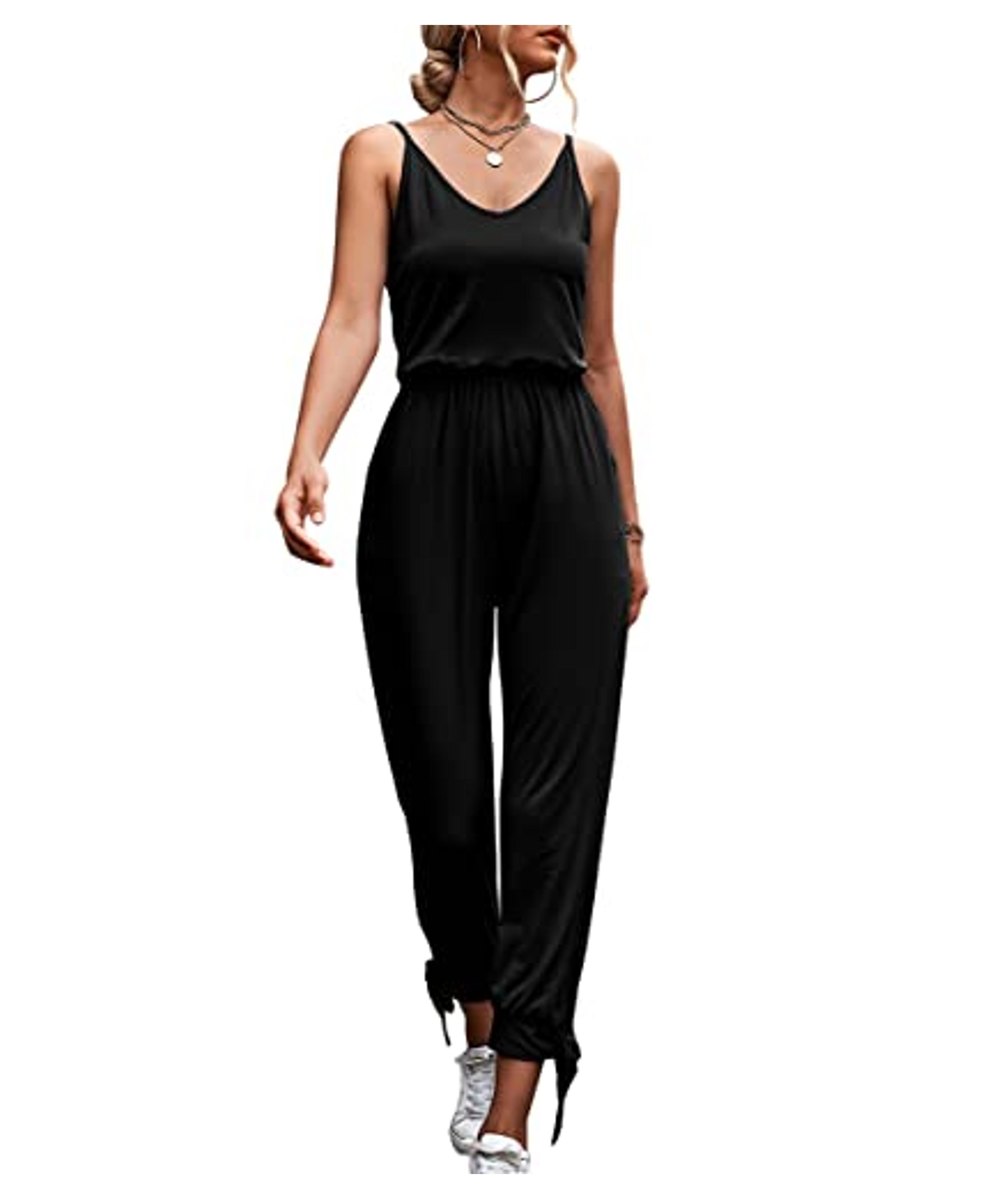 Amazon.com: Wellwits Women's V Neck V Back Strap Top Casual Sports Jumpsuit Black S : Clothing, Shoes & Jewelry