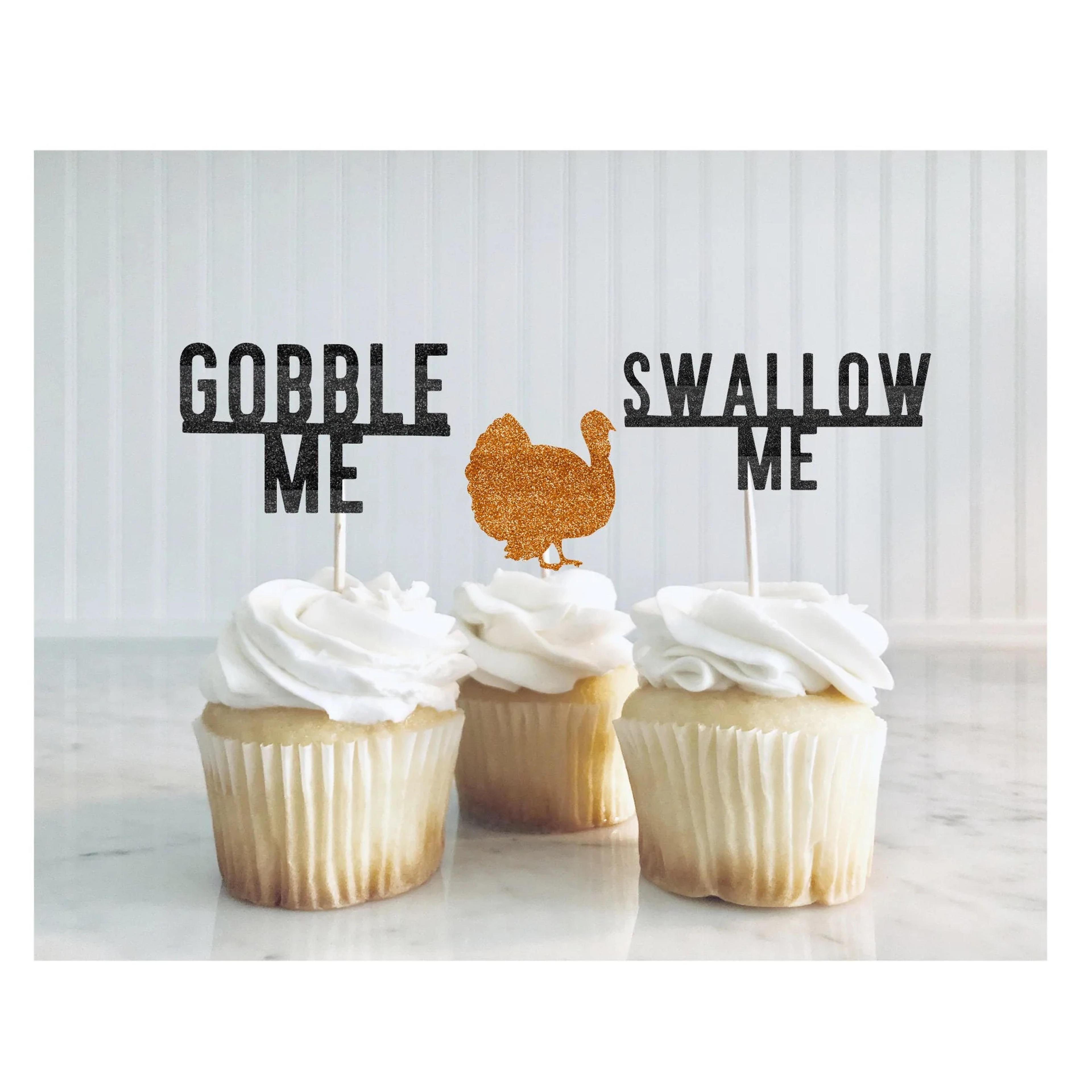 Funny Thanksgiving Decorations, Thanksgiving Cupcake Toppers, Gobble M – NinalemsParty