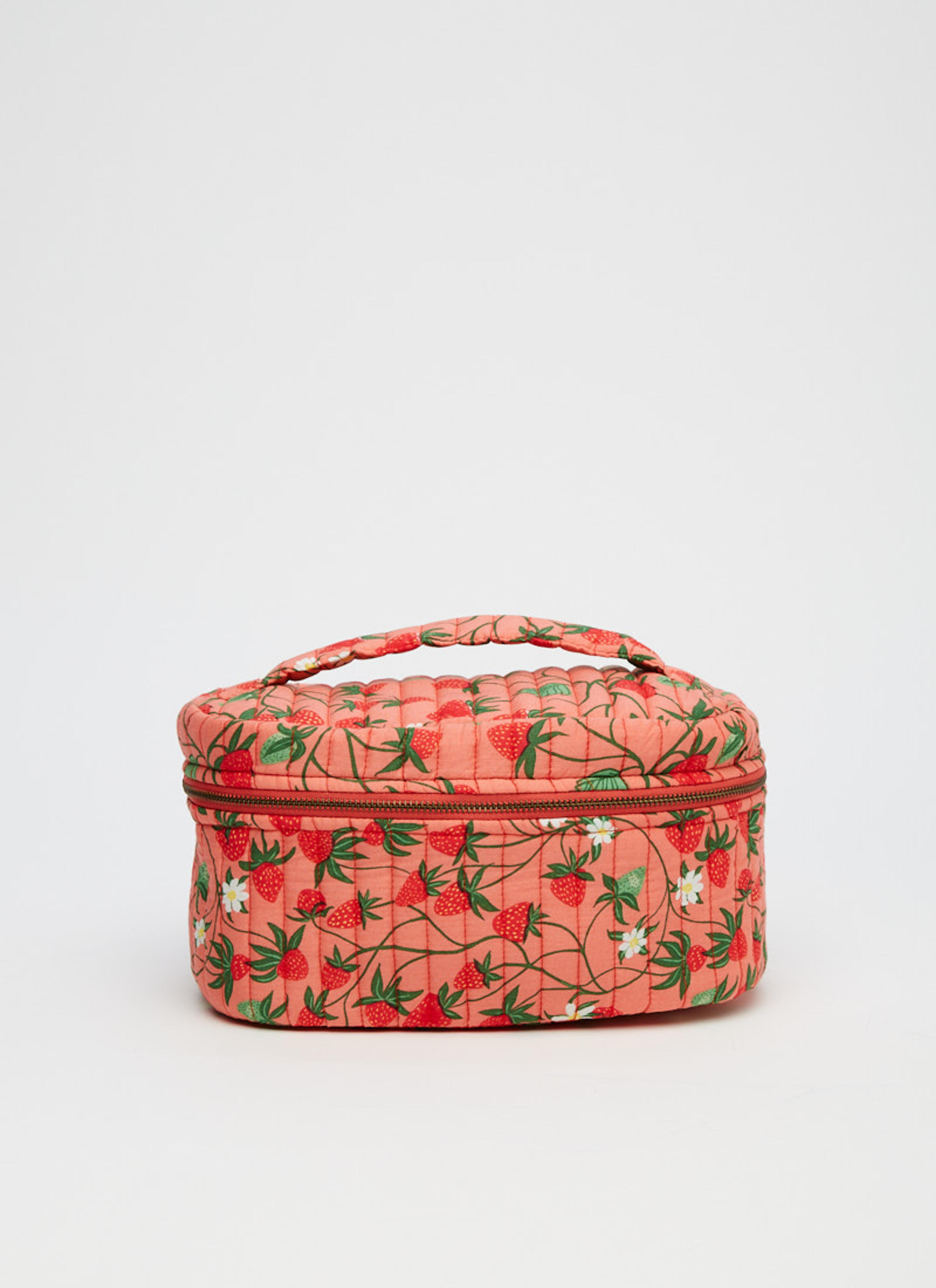 Maggiore Strawberry Print Quilted Vanity Bag | Vintage-Inspired Travel Cosmetics Bag | Joanie