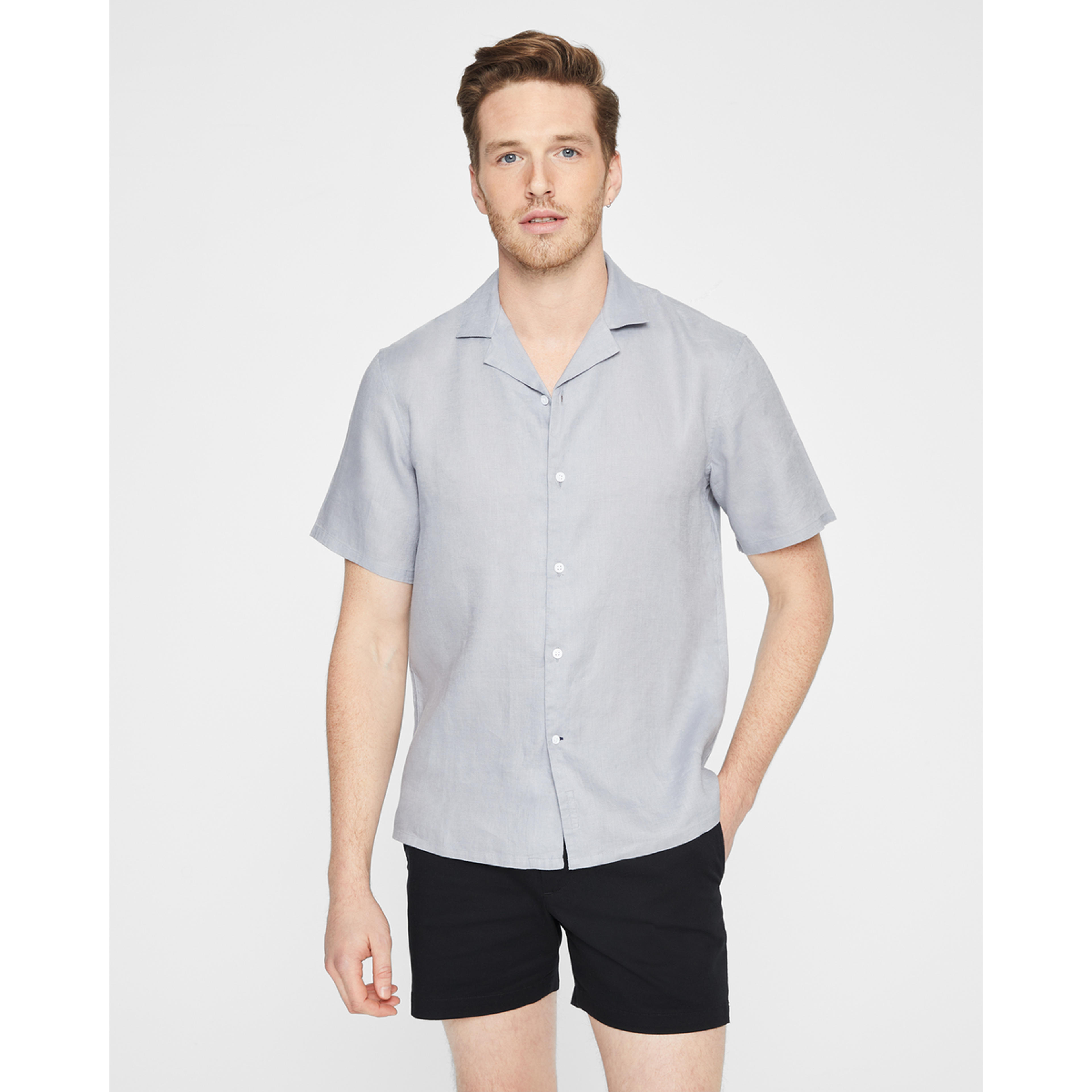 Short Sleeve Yarn Dyed Linen Shirt