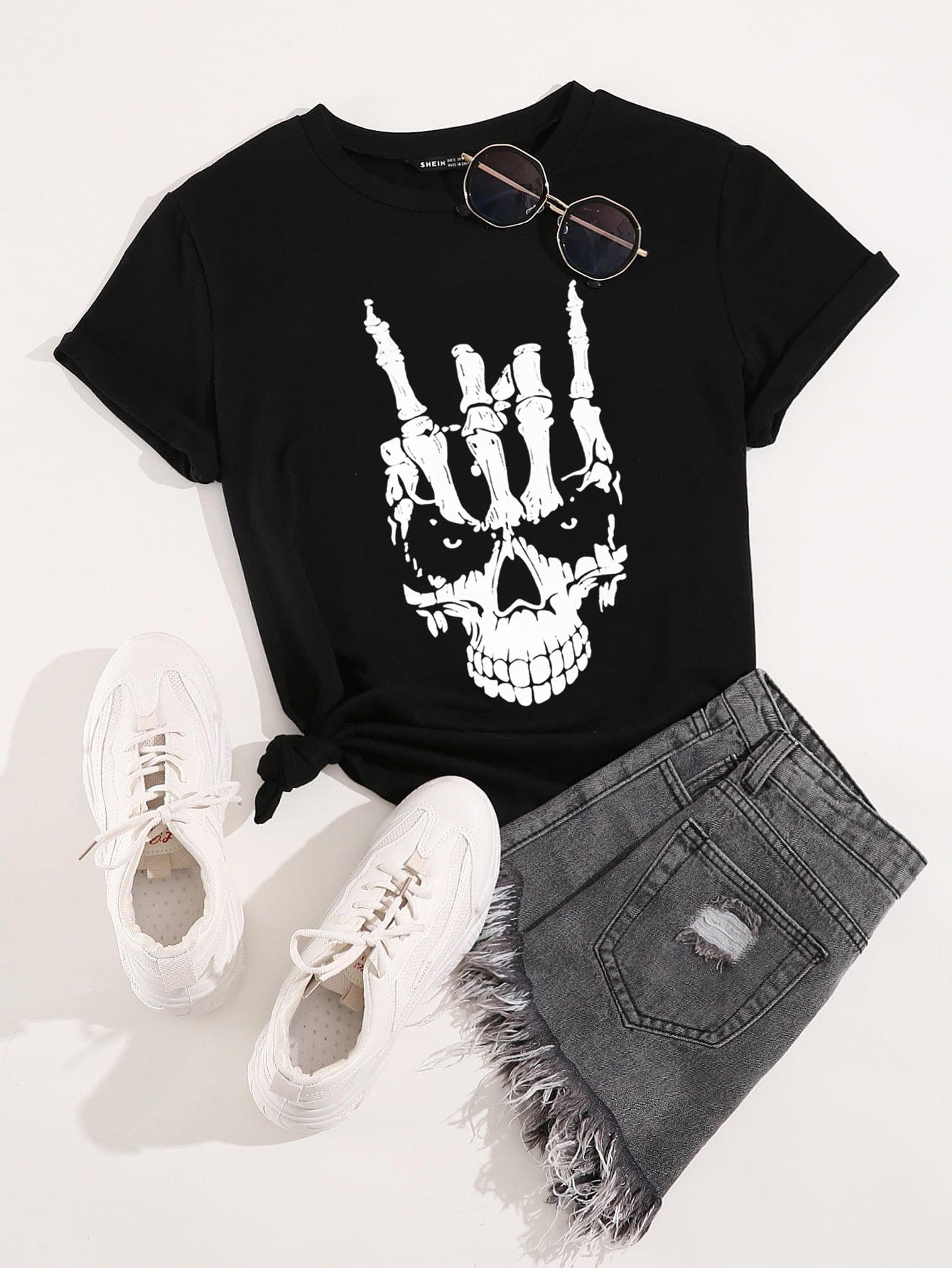 Skull Print Round Neck Tee