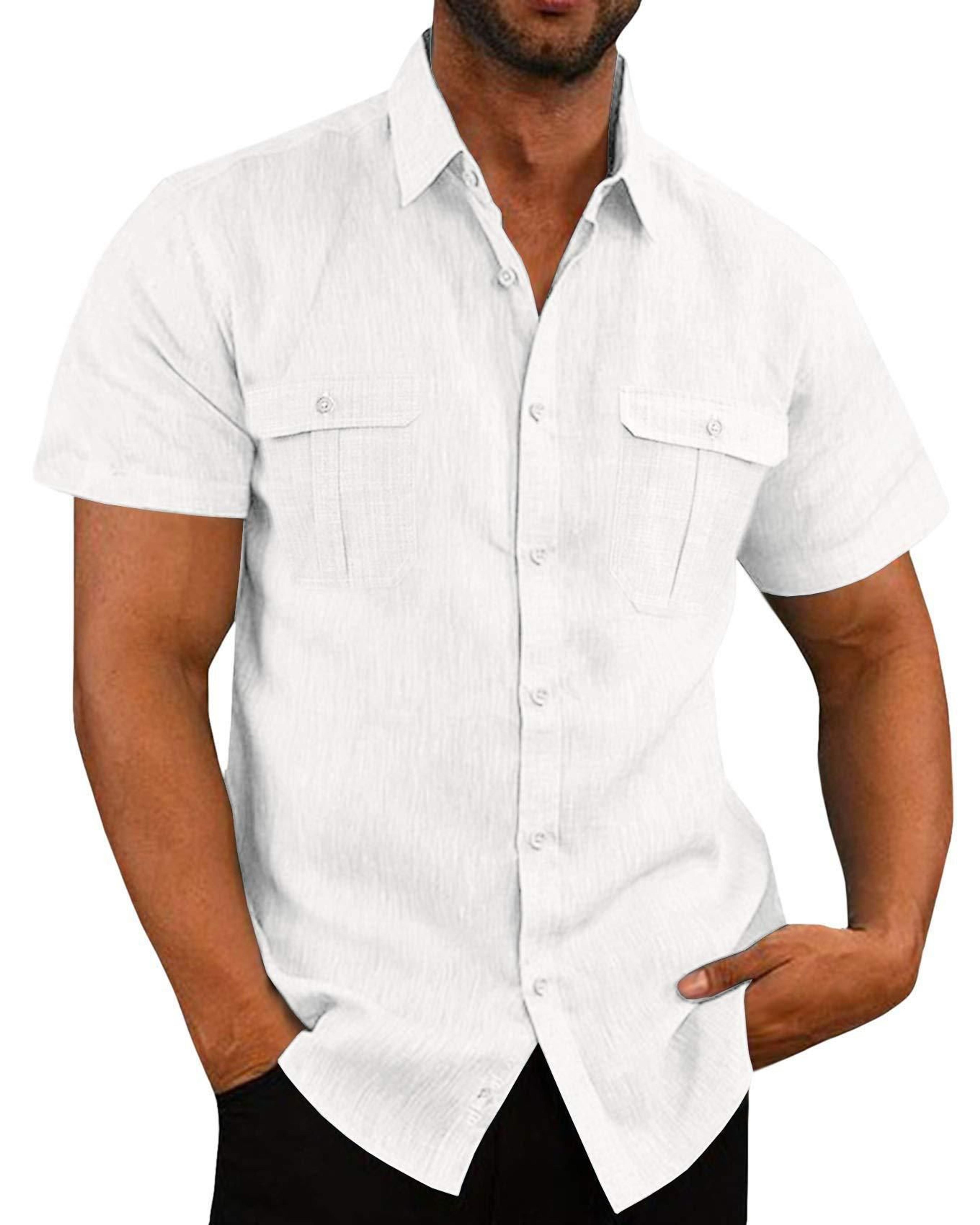 Stretch Short Sleeve Shirt with Pockets - Light Blue / XXL