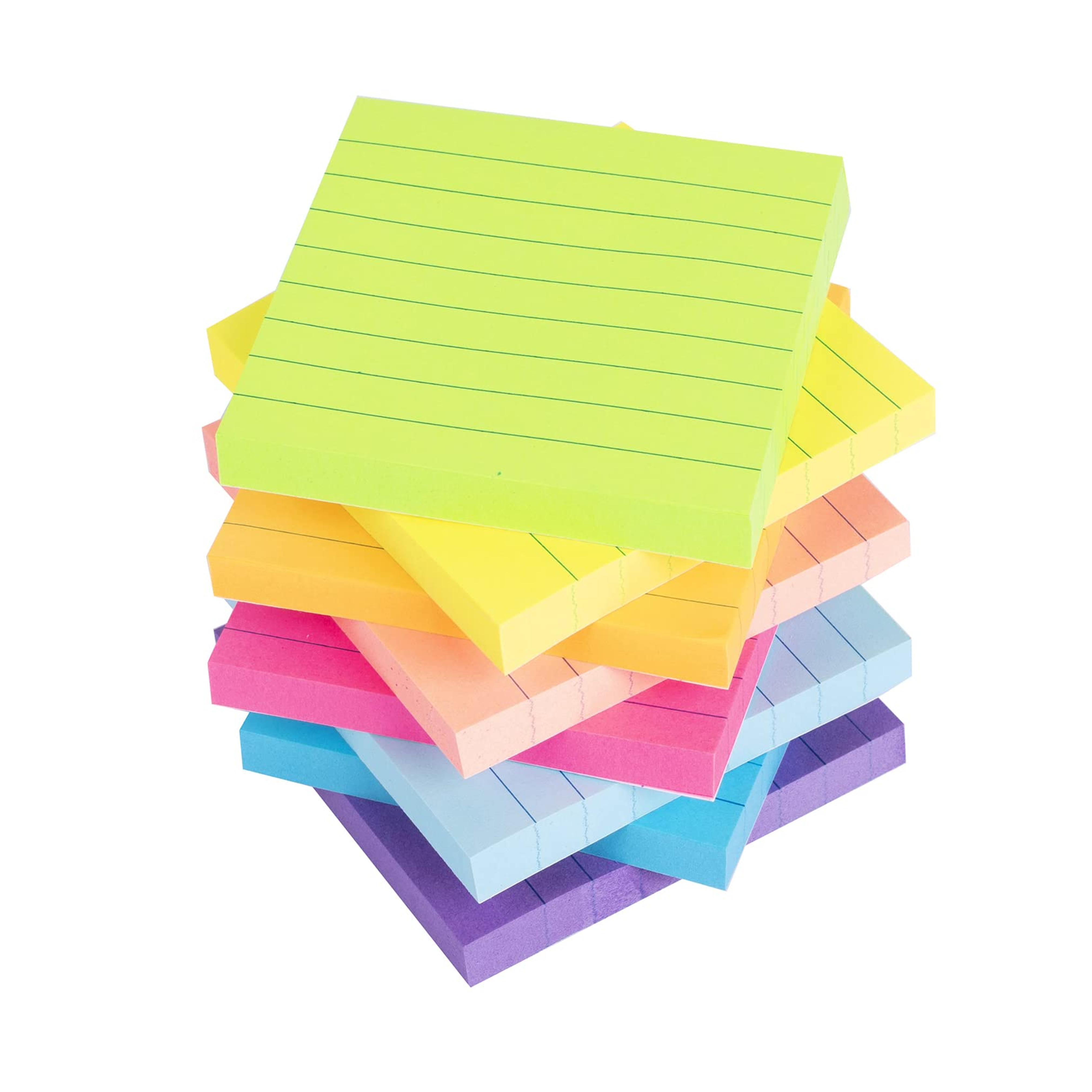 (8 Pack) Lined Sticky Notes 3x3 in Bright Ruled Post Stickies Colorful Super Sticking Power Memo Pads Strong Adhesive, 8 Pads/Pack, 82 Sheets/pad