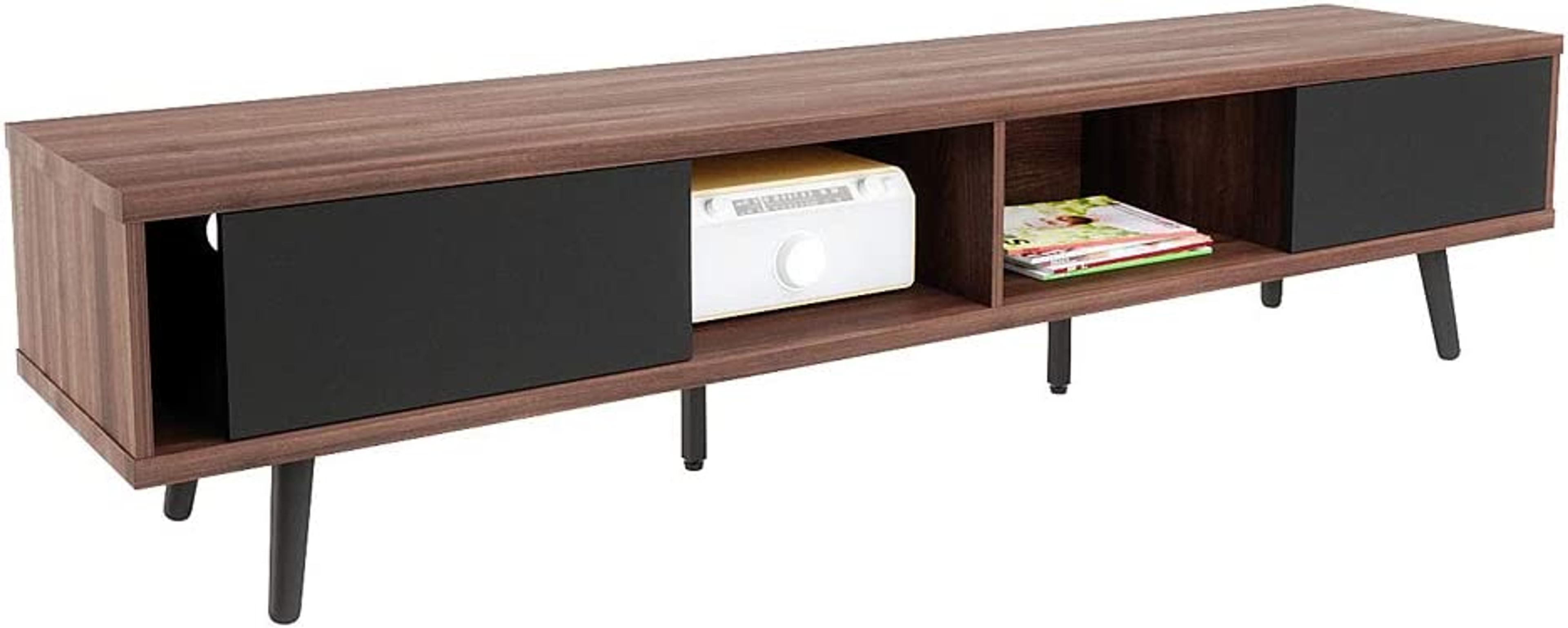 Bestier TV Stand for 75 inch TV, Low Profile with Sliding Doors, 70 inch Mid Century Long Entertainment Center for Living Room, Cord Management, Walnut