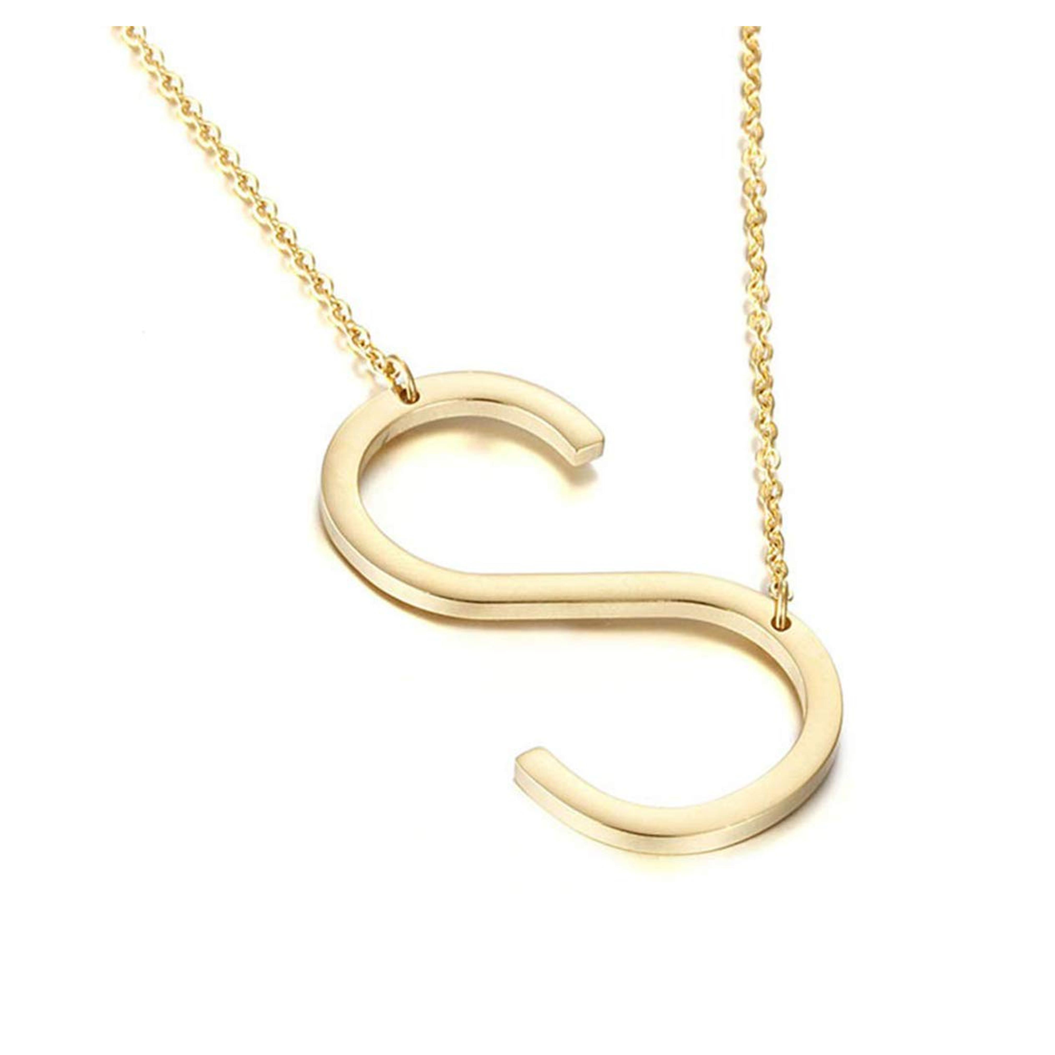 MOMOL Sideways Initial Necklace 18K Gold Plated Stainless Steel Large Big Letter S Pendant Necklace Script Name Monogram Necklaces for Women (S)