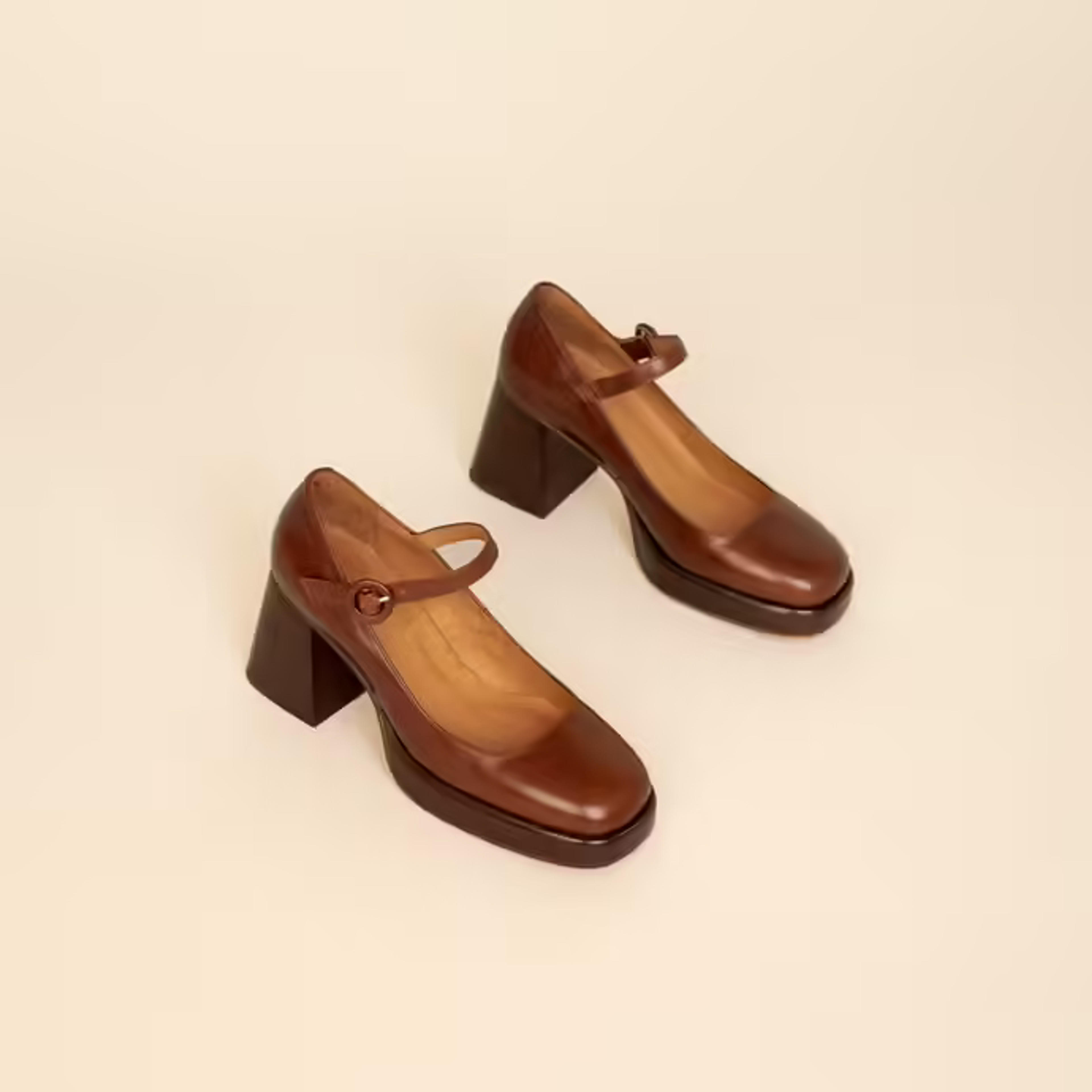 Women Heeled mary janes with platform in aged brown leather | Jonak