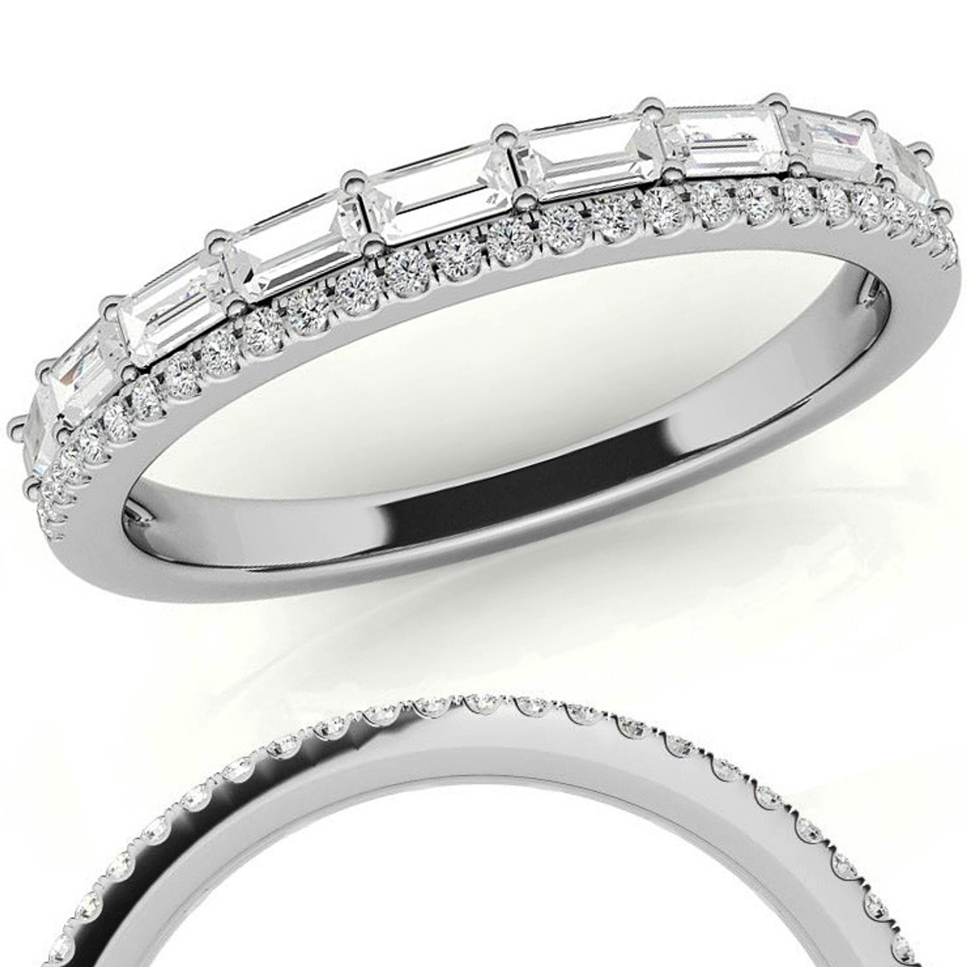 Double Row Round and Baguette Moissanite Stackable Band