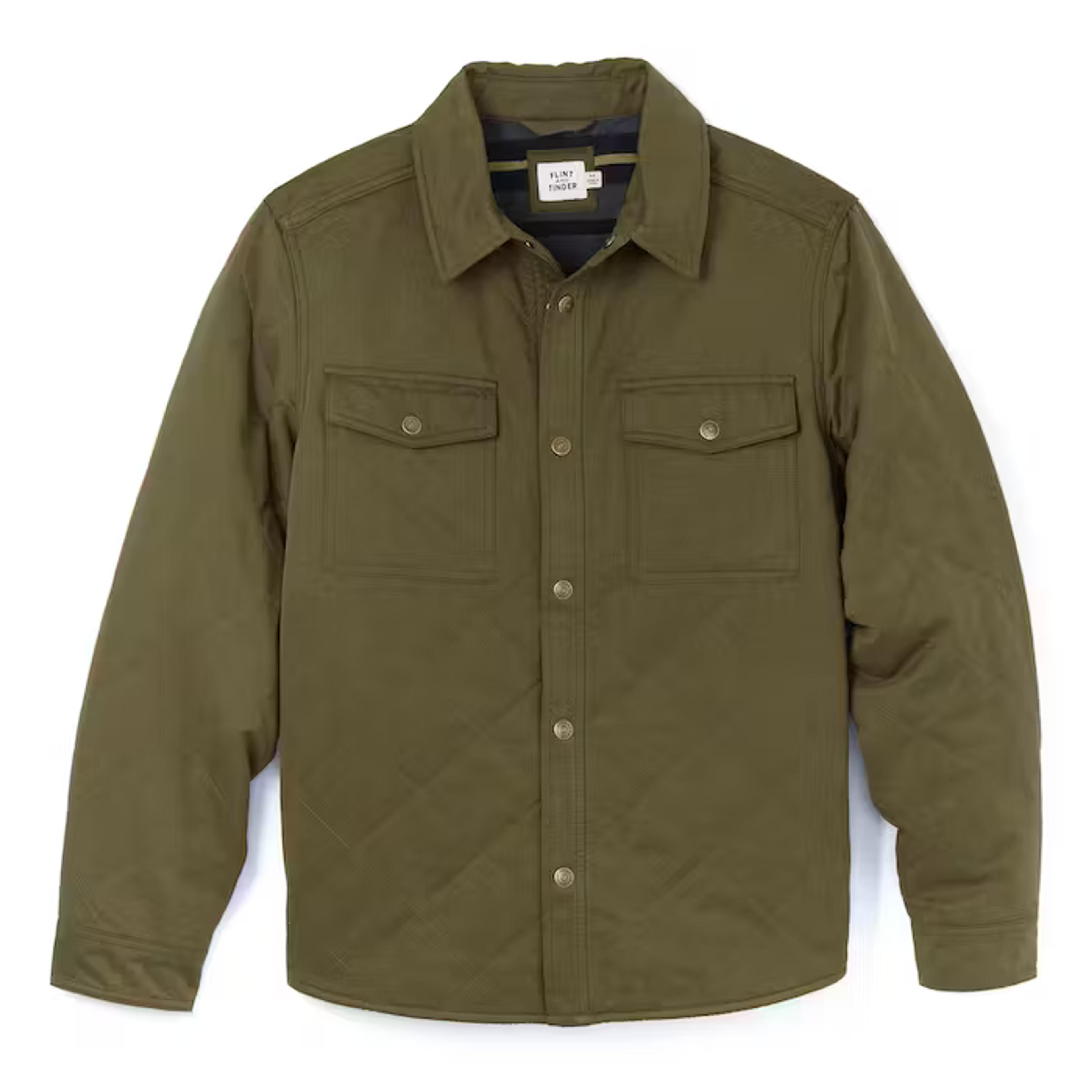 Flint and Tinder Men's Quilted Nylon Shirt Jacket in Olive, Size L, Lightweight