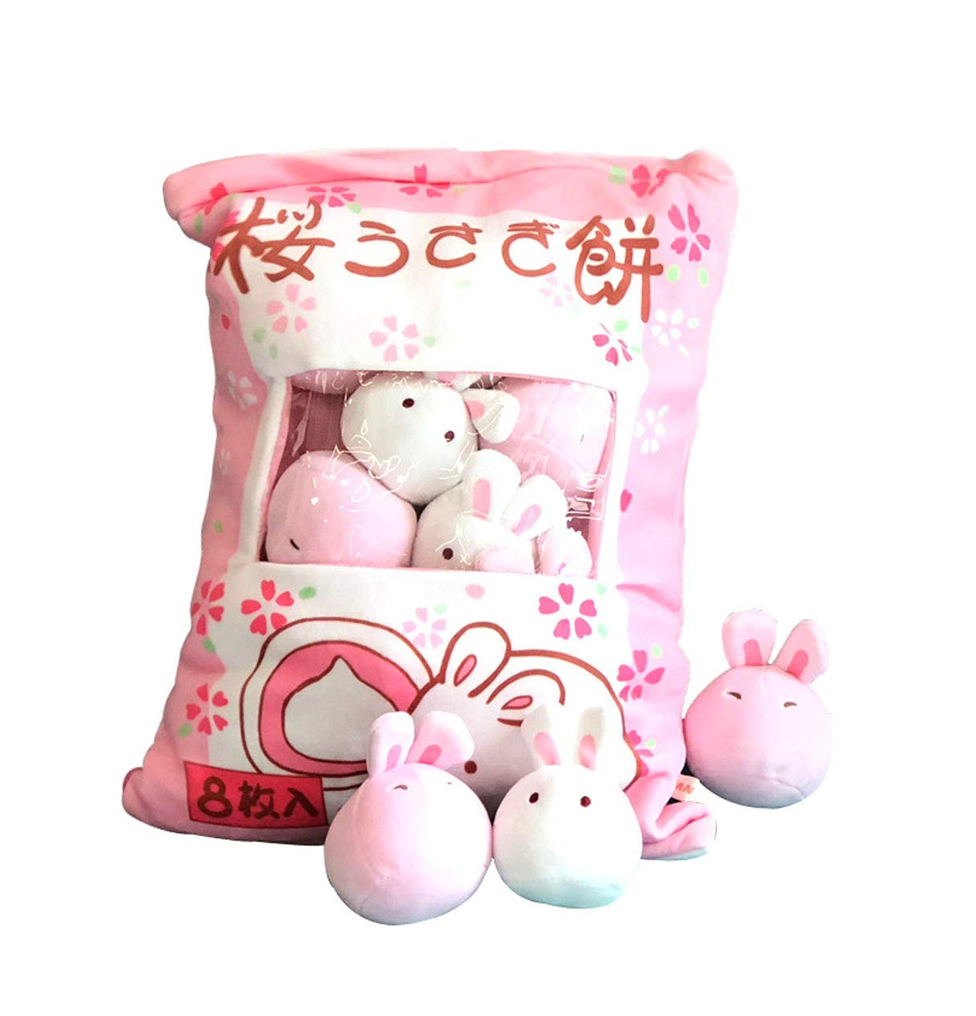 Nenalayo Cute Bag of Cherry Blossom Bunnies Plush Toy Soft Throw Pillow Stuffed Animal Toys Creative Gifts Room Decor Creative Gifts for Girls