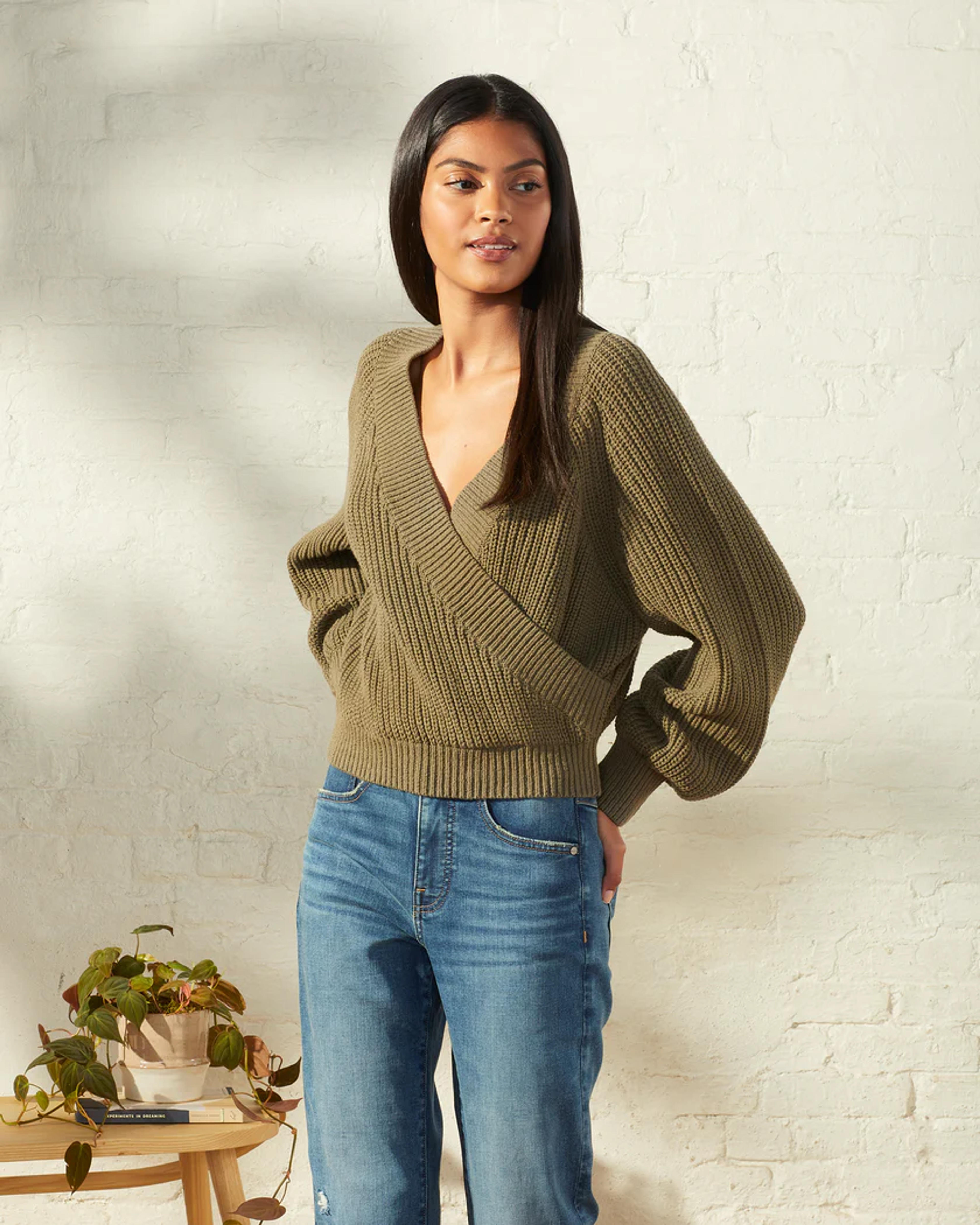 Women's Relaxed Fit Wrap-Style Sweater at UpWest