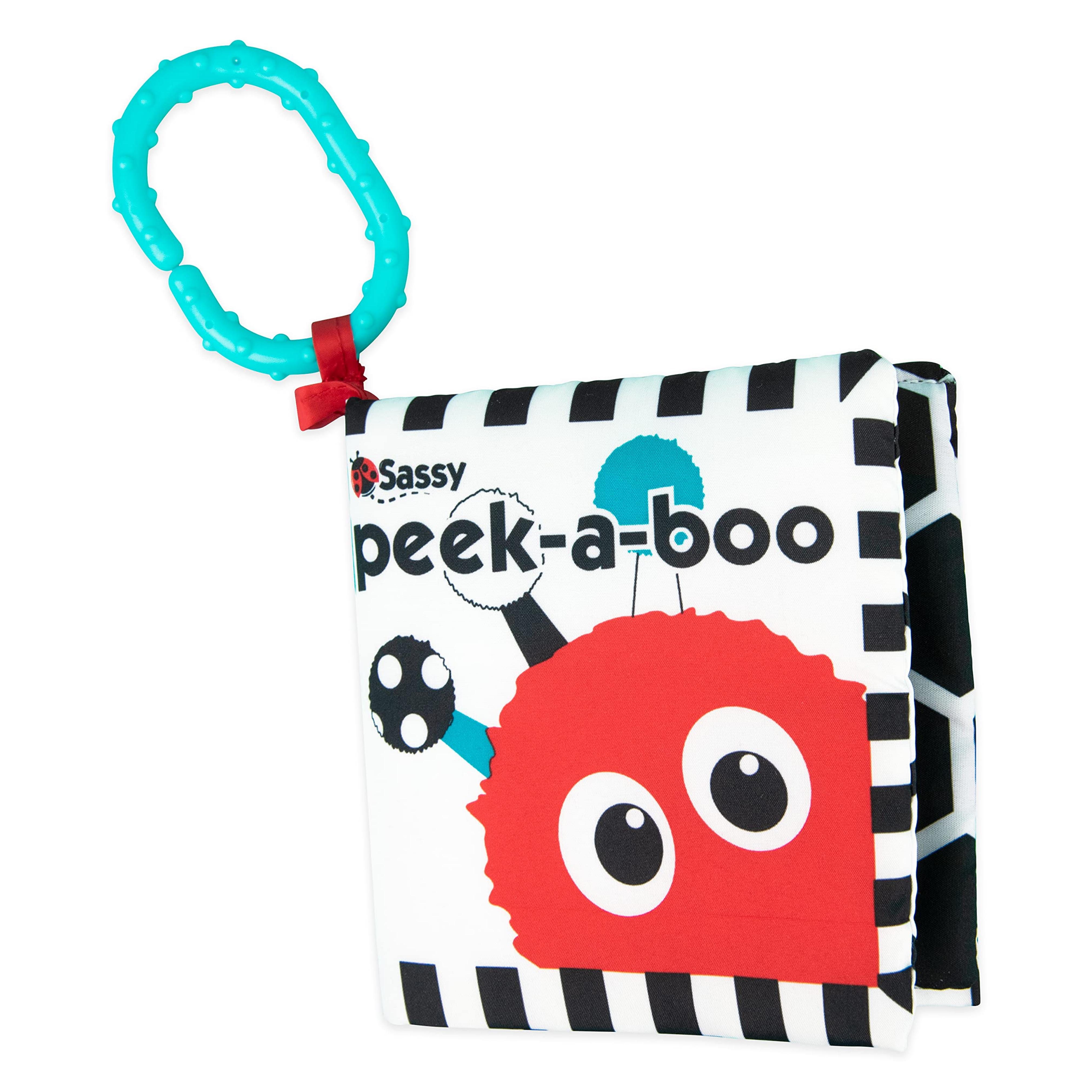 Sassy Peek-a-Boo Activity Book with Attachable Link for On-The-Go Travel | Black & White | for Ages Newborn and Up