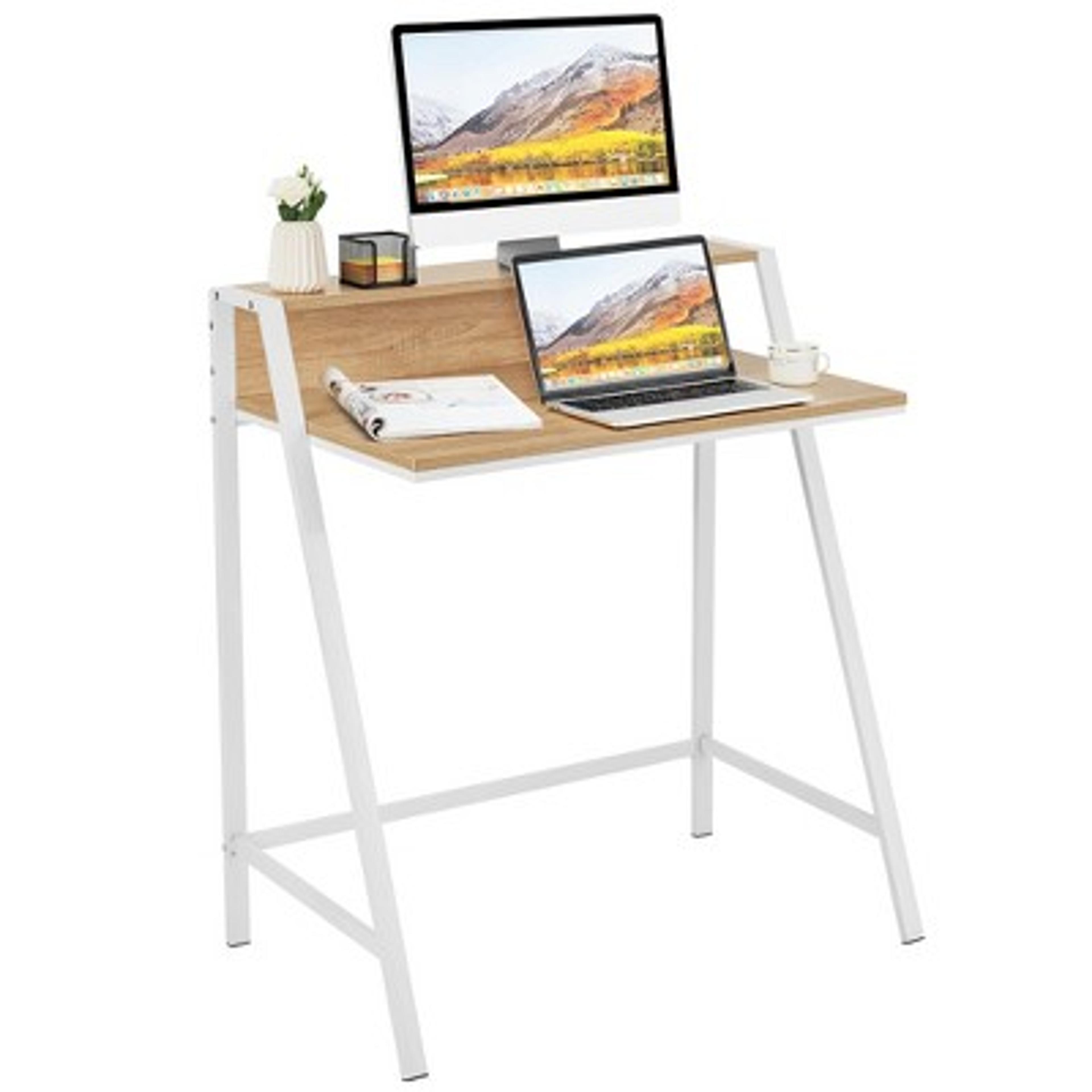 Costway 2 Tier Computer Desk Pc Laptop Table Study Writing Home Office Natural : Target