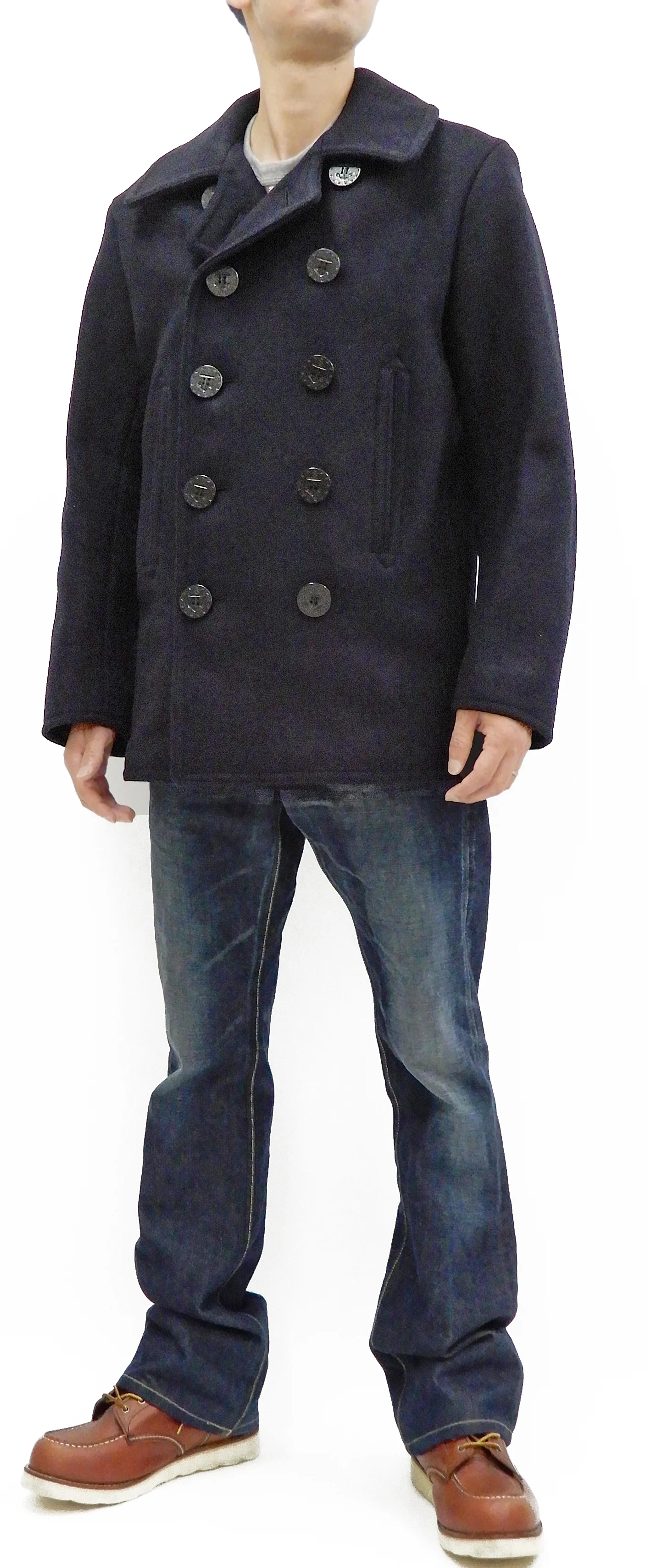 Buzz Rickson Pea Coat Men's U.S. Navy Wool Peacoat Double-breasted Coat BR11554 Navy-Blue - Tagged size Japan 38 : would fit better on a US/EU S-M/36-38