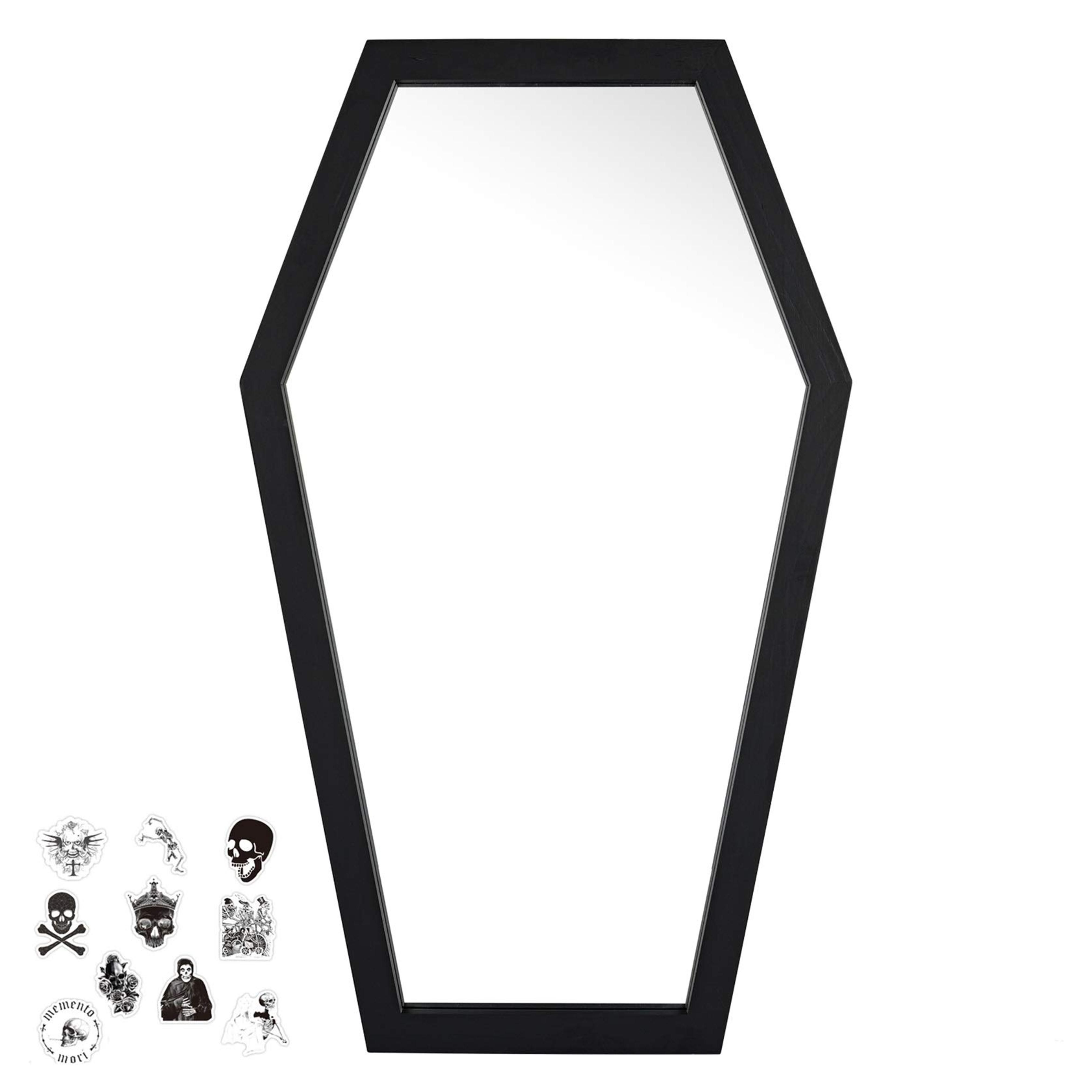 Gothvanity Coffin Mirror - Gothic Decorations for Bedroom ,Living Room or Bathroom - Hooks Included - Large and Sturdy - Wooden Wall Mirror - Black - 20x12 inches