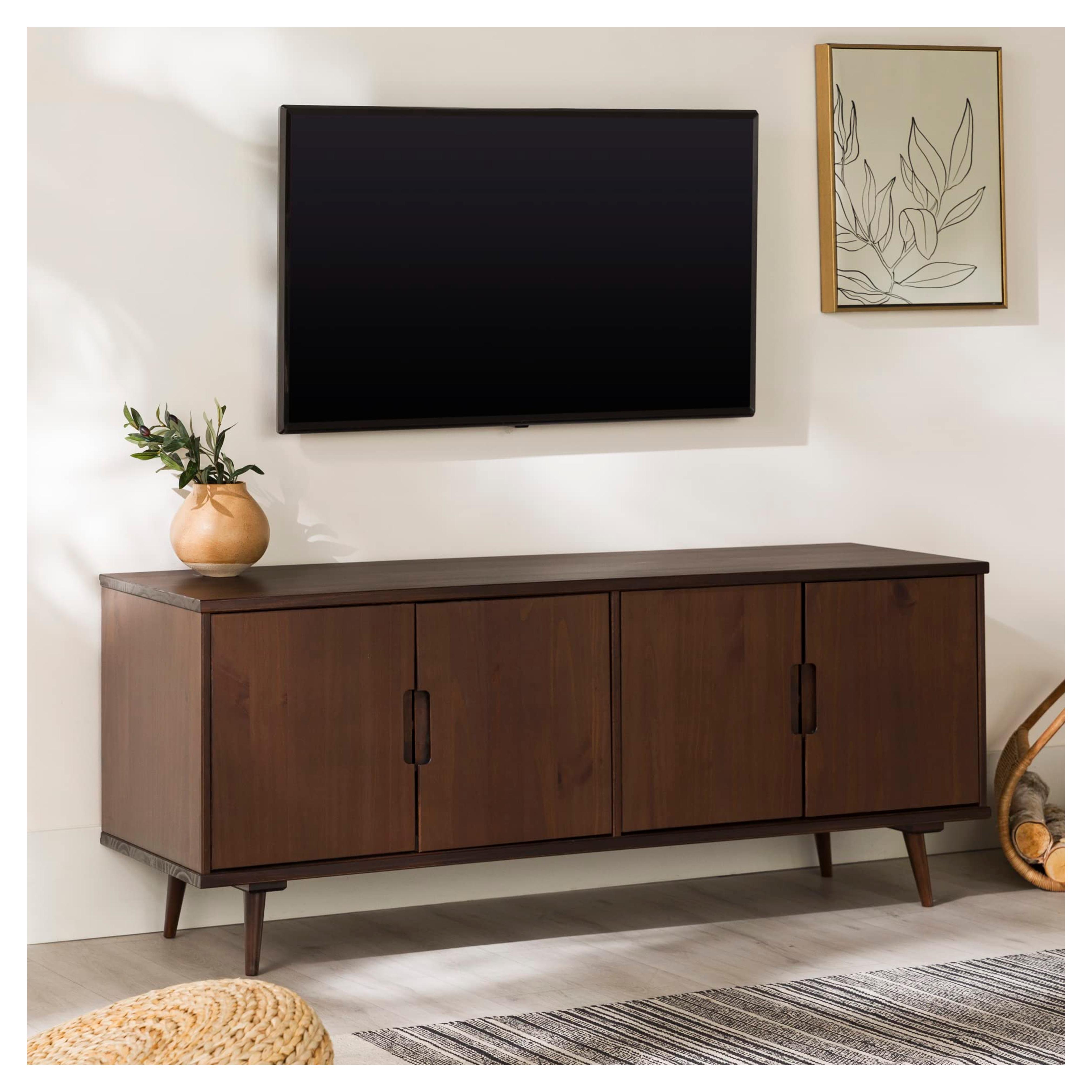 Amazon.com: Walker Edison Genia Mid-Century Modern Solid Wood Stand for TVs up to 65 Inches, Walnut : Home & Kitchen