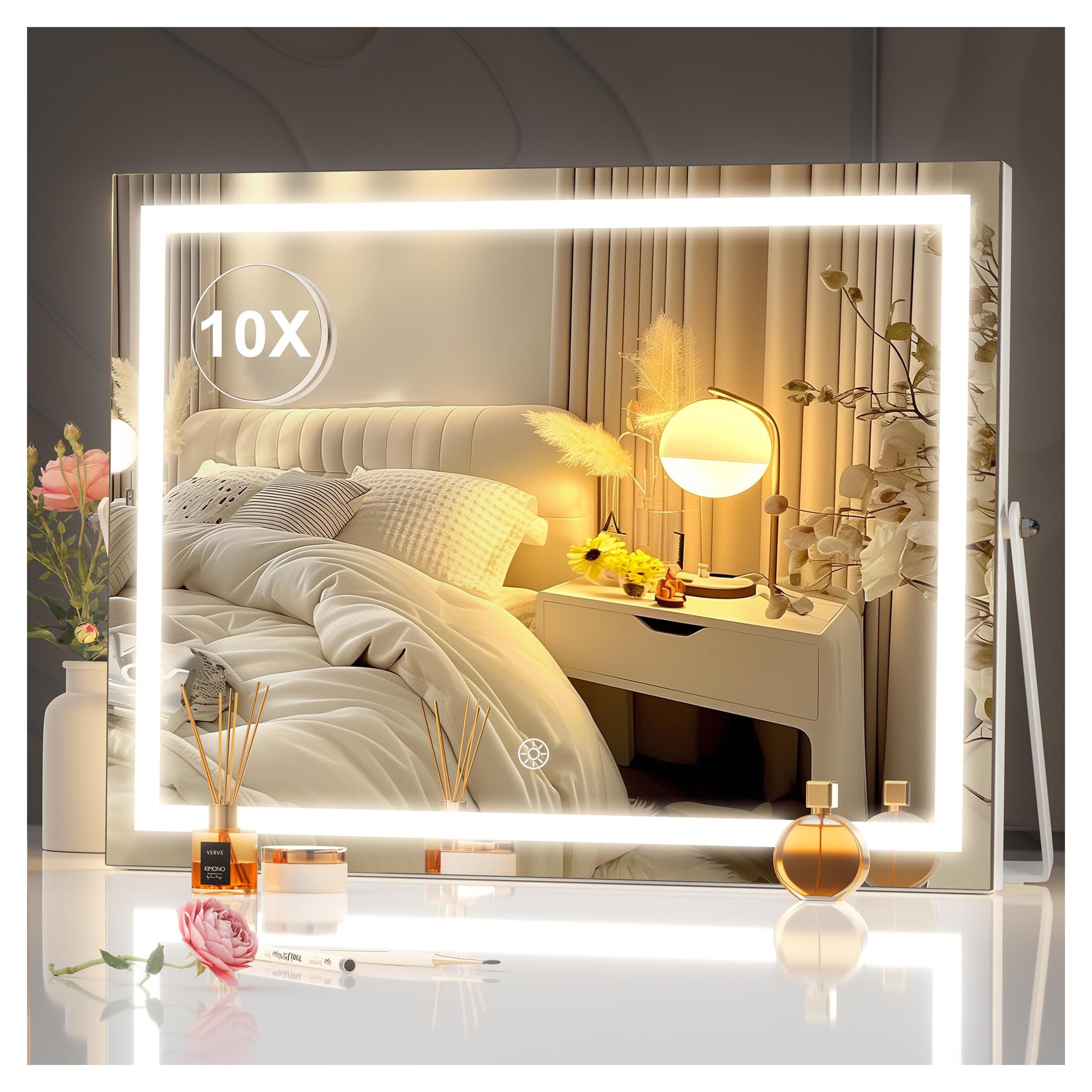 Limited-time deal: Hasipu Vanity Mirror with Lights, 17.7" x 13.8" LED Makeup Mirror with 10X Magnification, Smart Touch 3 Colors Dimmable, 360° Rotation, White