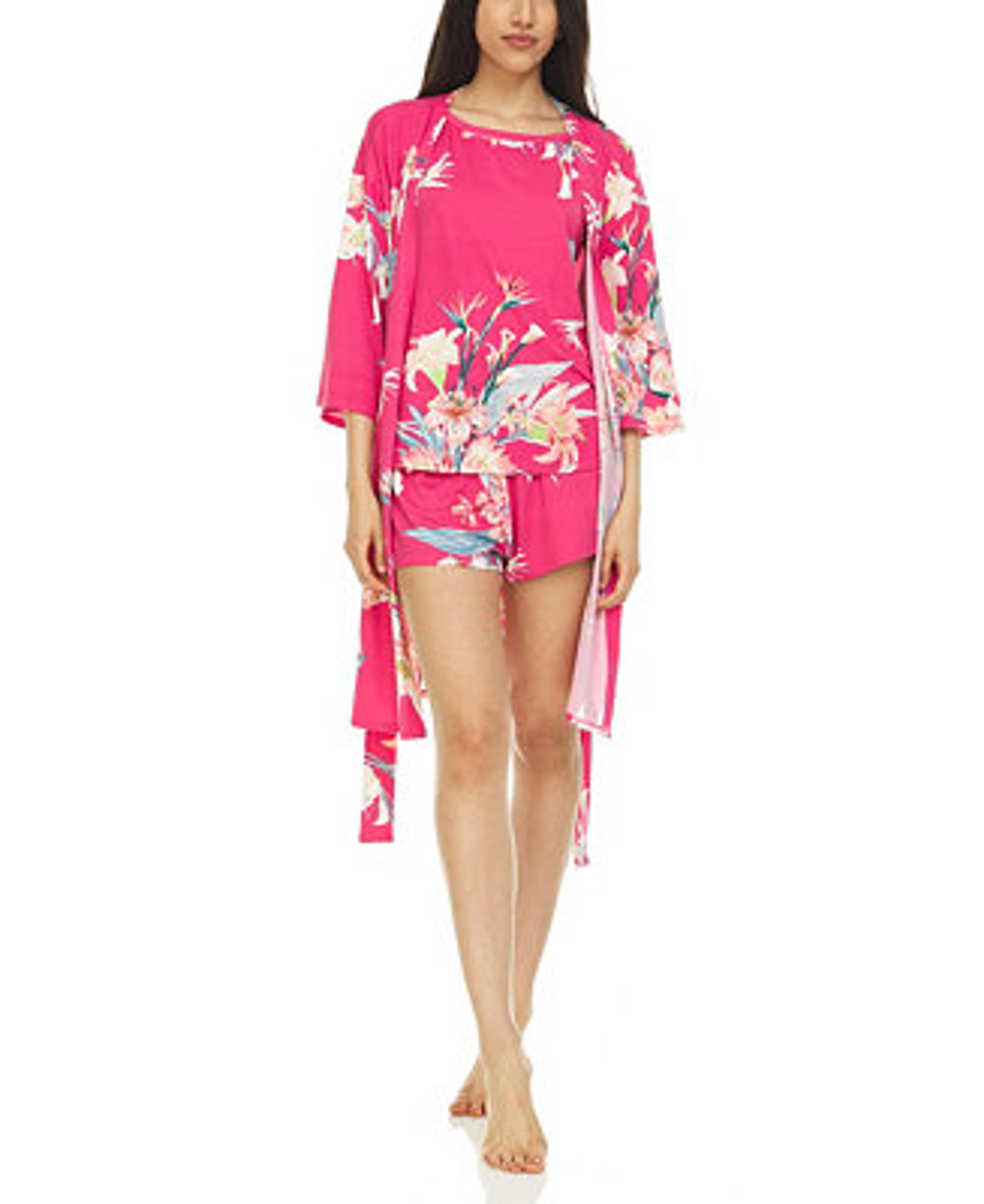 Flora by Flora Nikrooz Women's Georgie Robe, Top and Shorts Travel 3 Piece Set & Reviews - All Pajamas, Robes & Loungewear - Women - Macy's