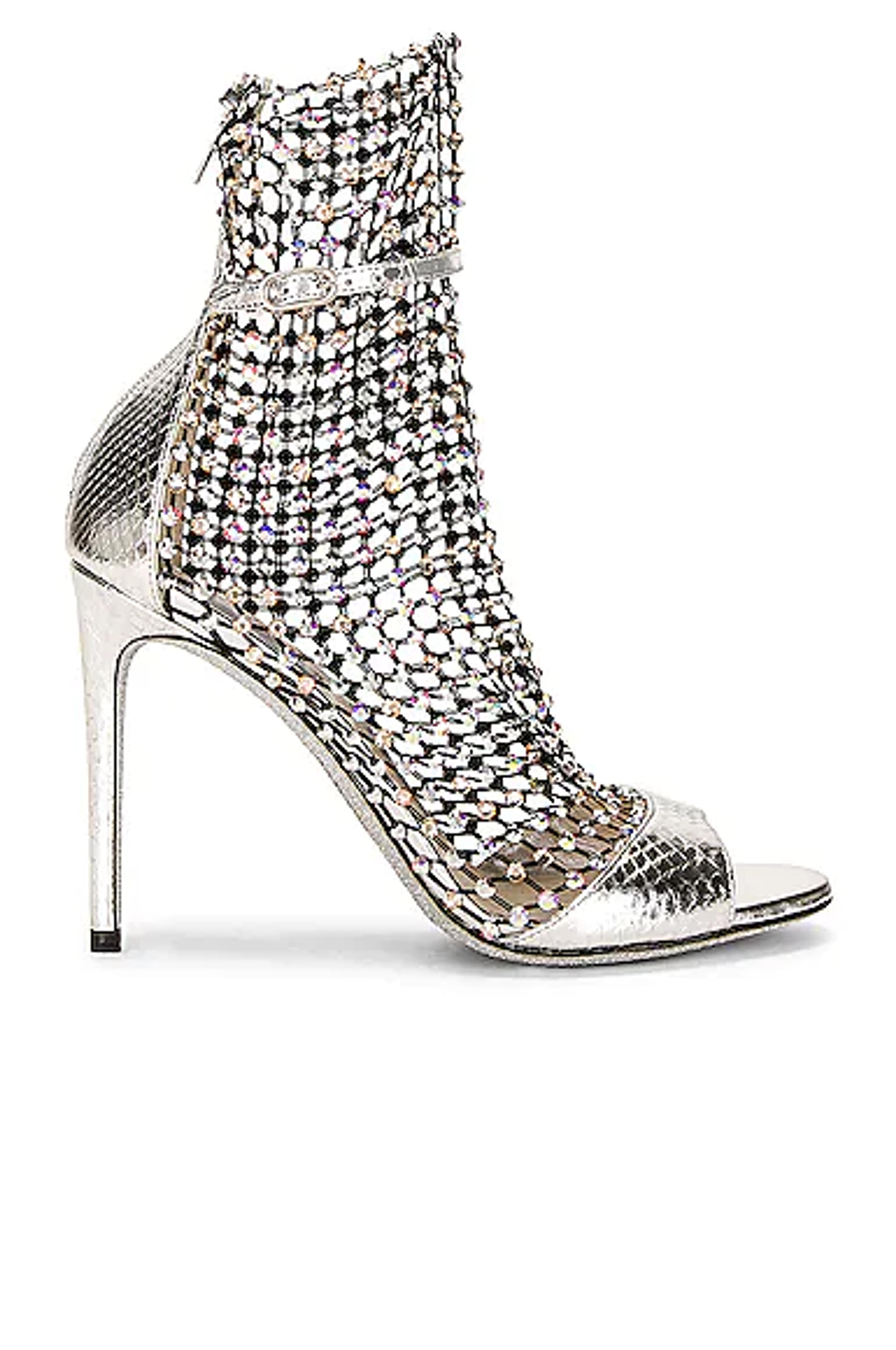 RENE CAOVILLA Galaxia 105mm Sandal in Silver, Crystal, & Honey | FWRD