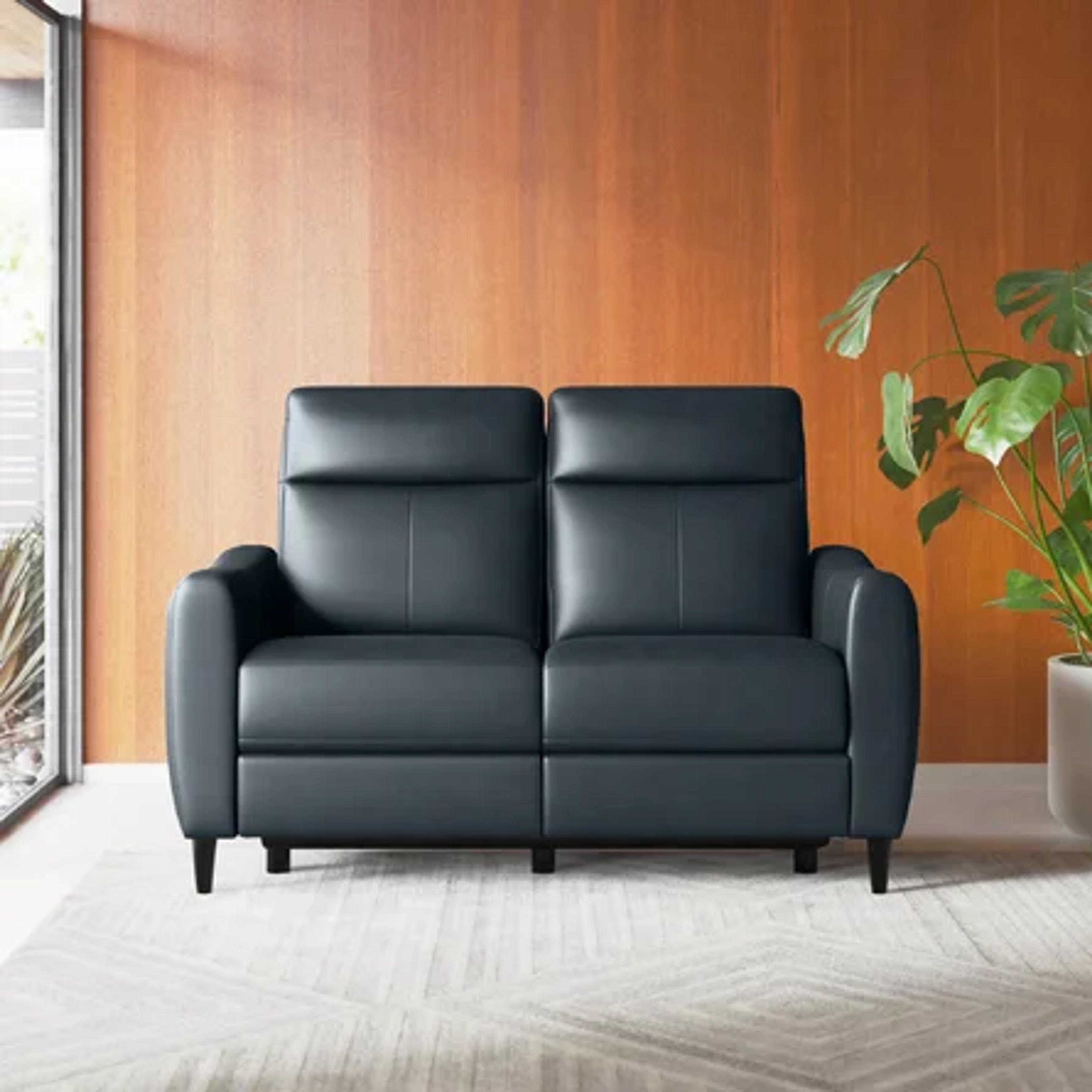 Wade Logan® Blay 62" Wide Genuine Leather Power Reclining Loveseat | Wayfair