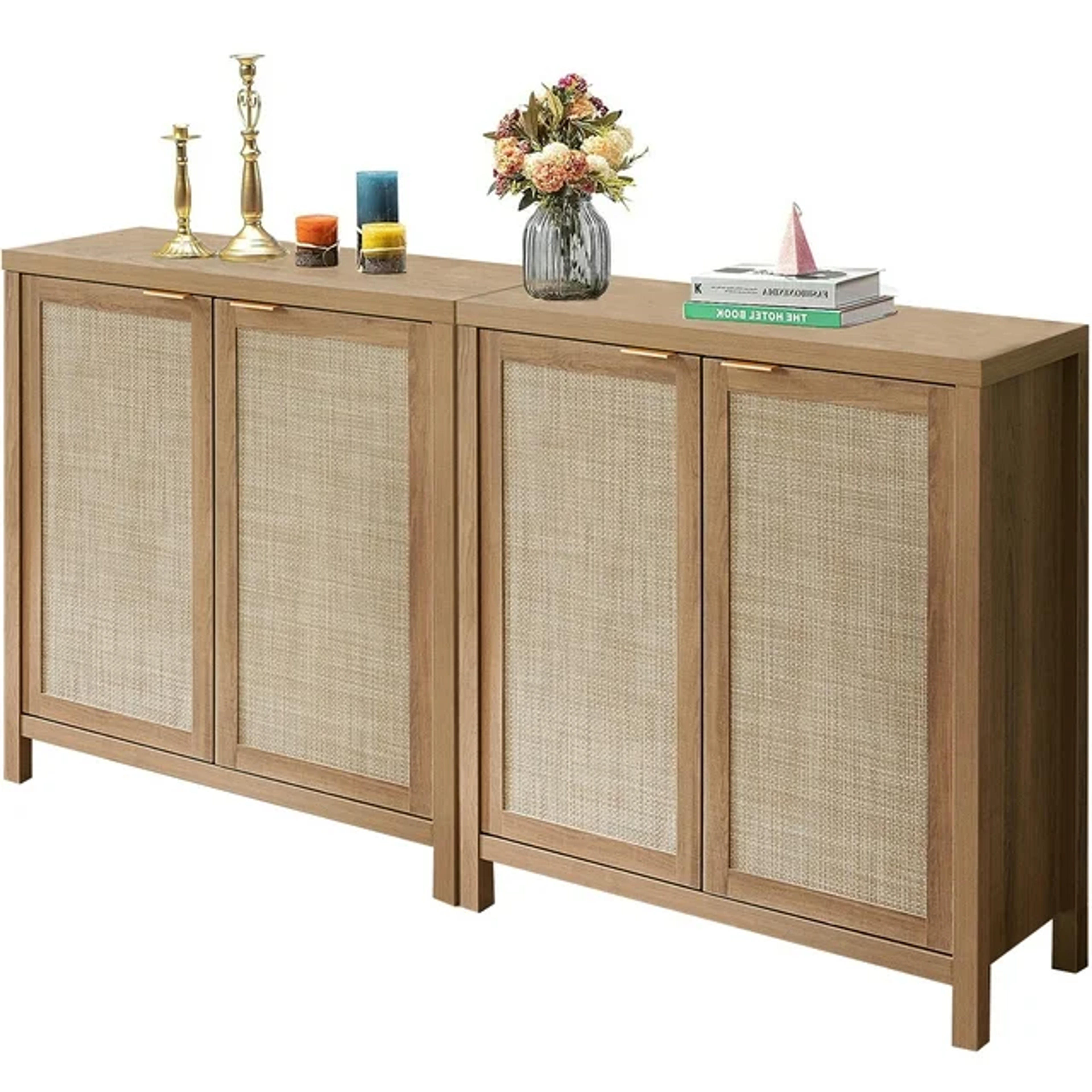 Sanspredet Sideboard Buffet Cabinet Set of 2, Rattan Cabinet with Doors Farmhouse Kitchen Storage Cabinet, Boho Liquor Cabinet Accent Cabinet - Walmart.com