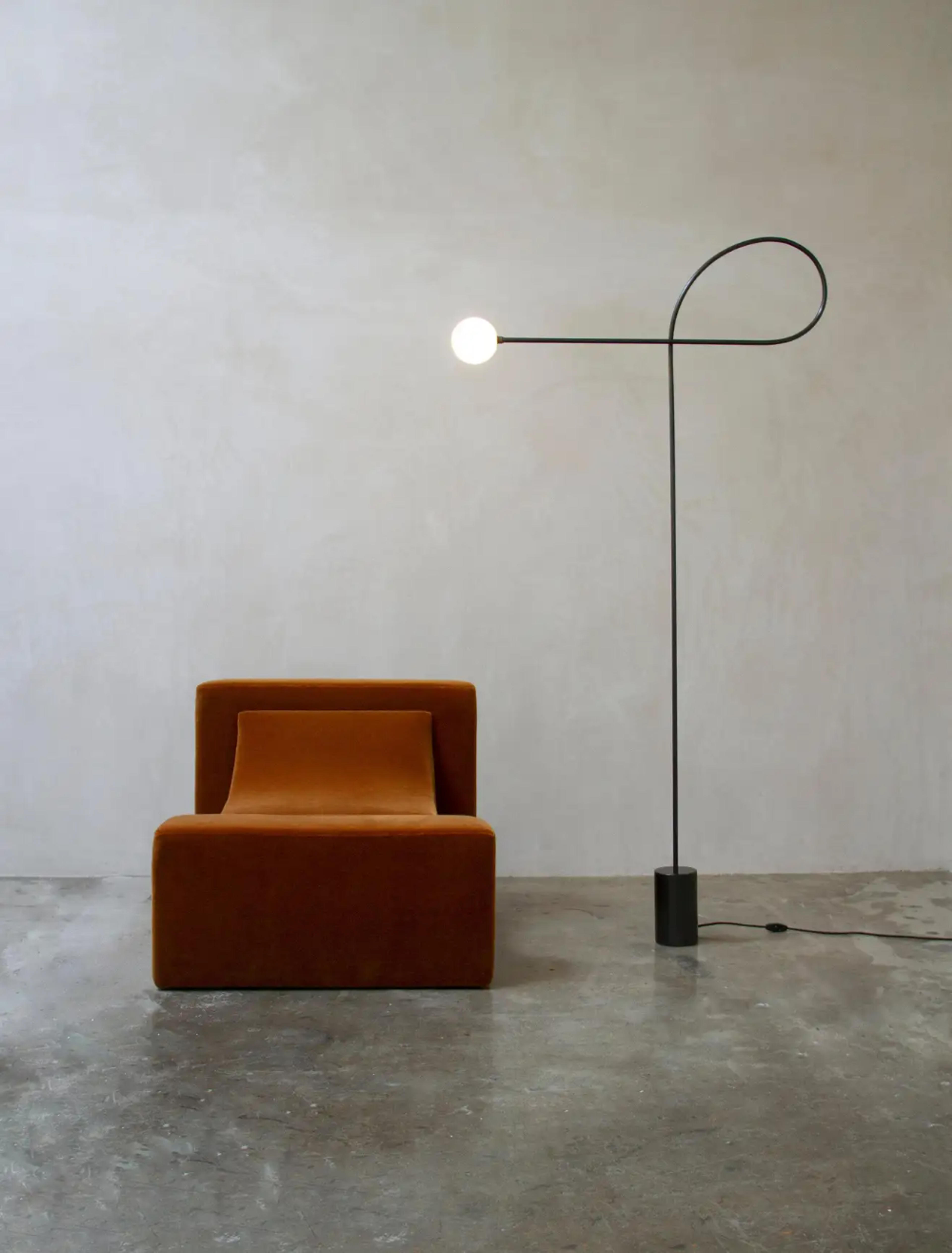 Bow Floor Lamp In Blackened Steel And Hand Blown Glass By Estudio Persona