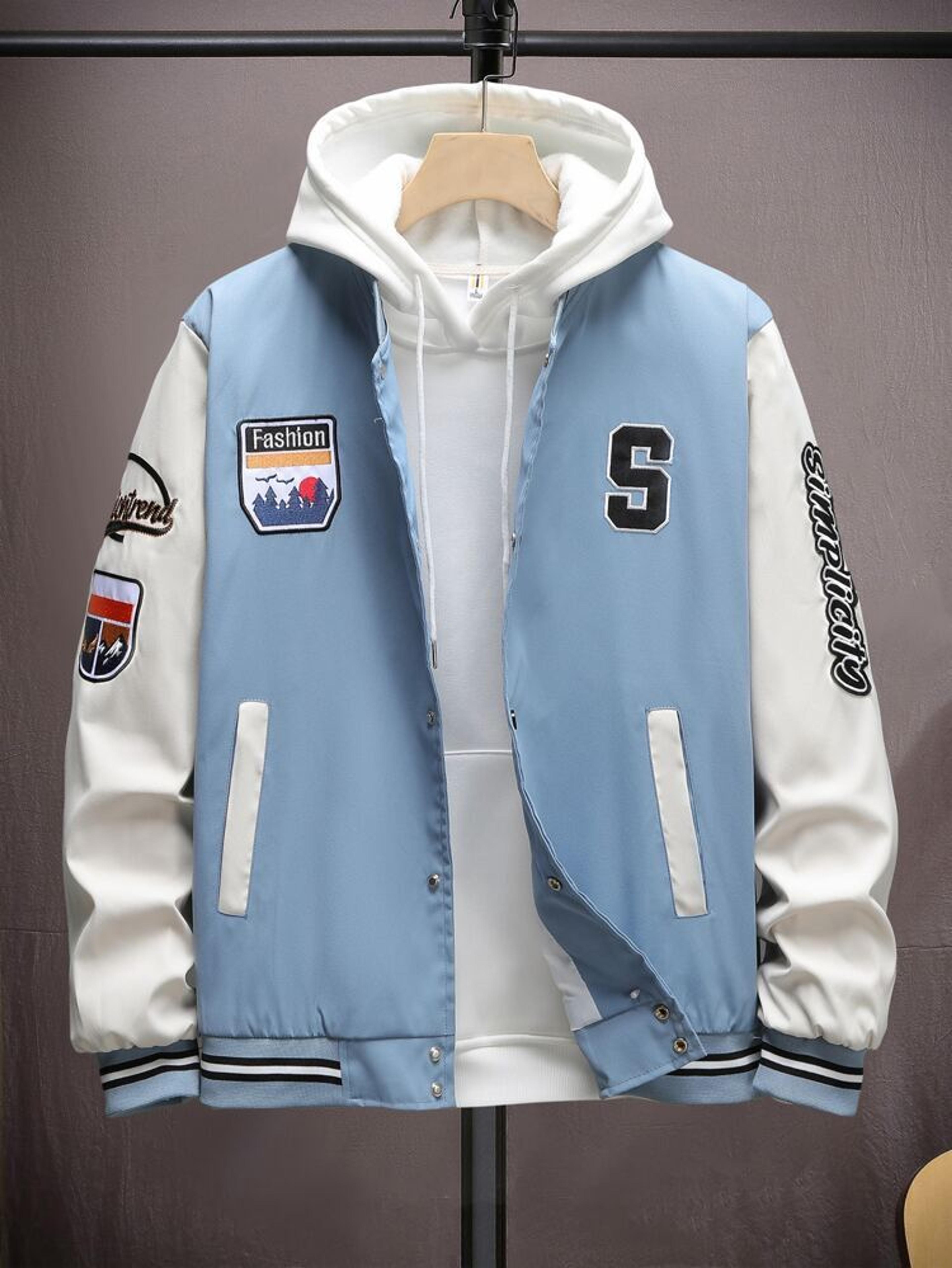 Men 1pc Letter Embroidery Two Tone Varsity Jacket | SHEIN