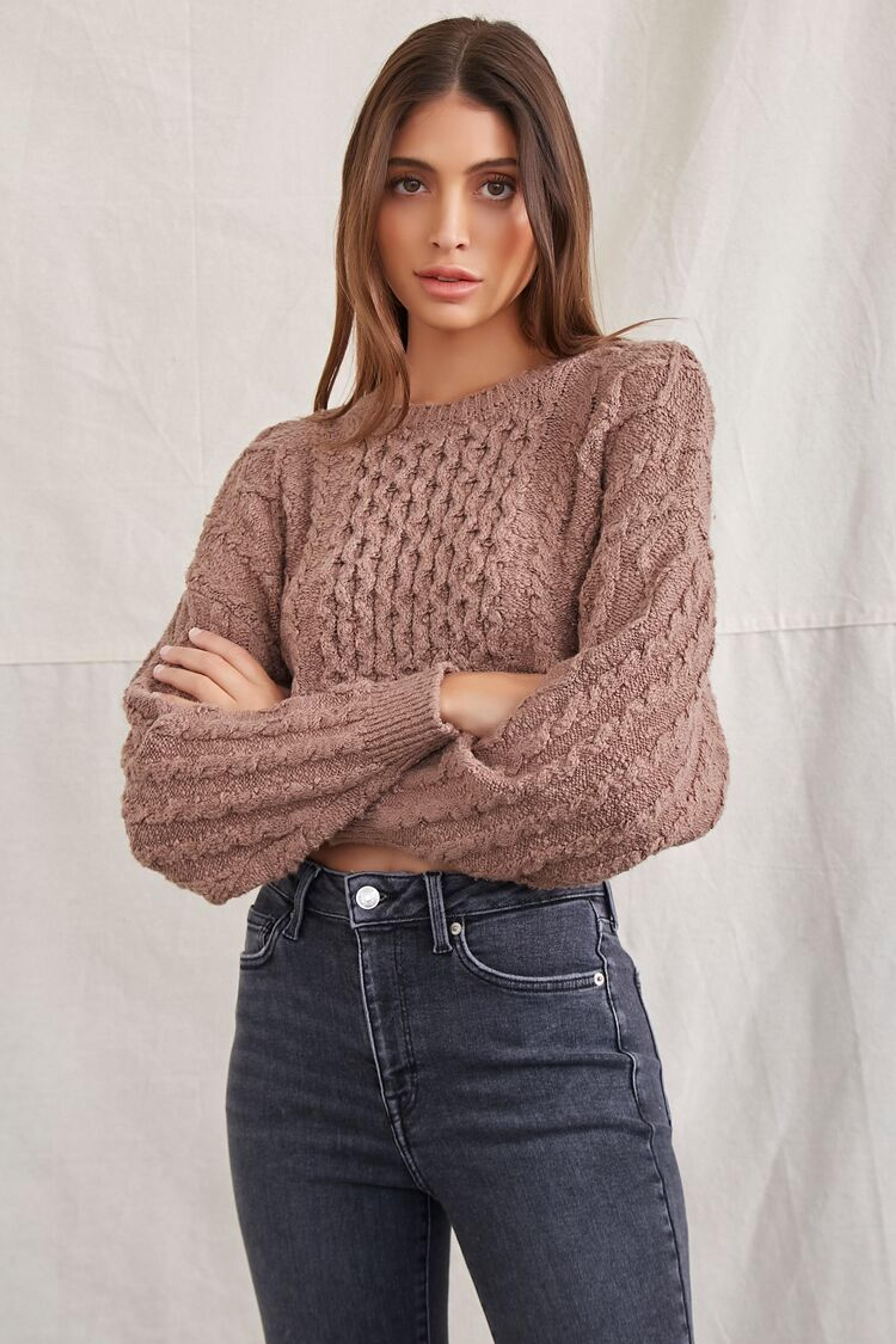 Cropped Cable Knit Sweater