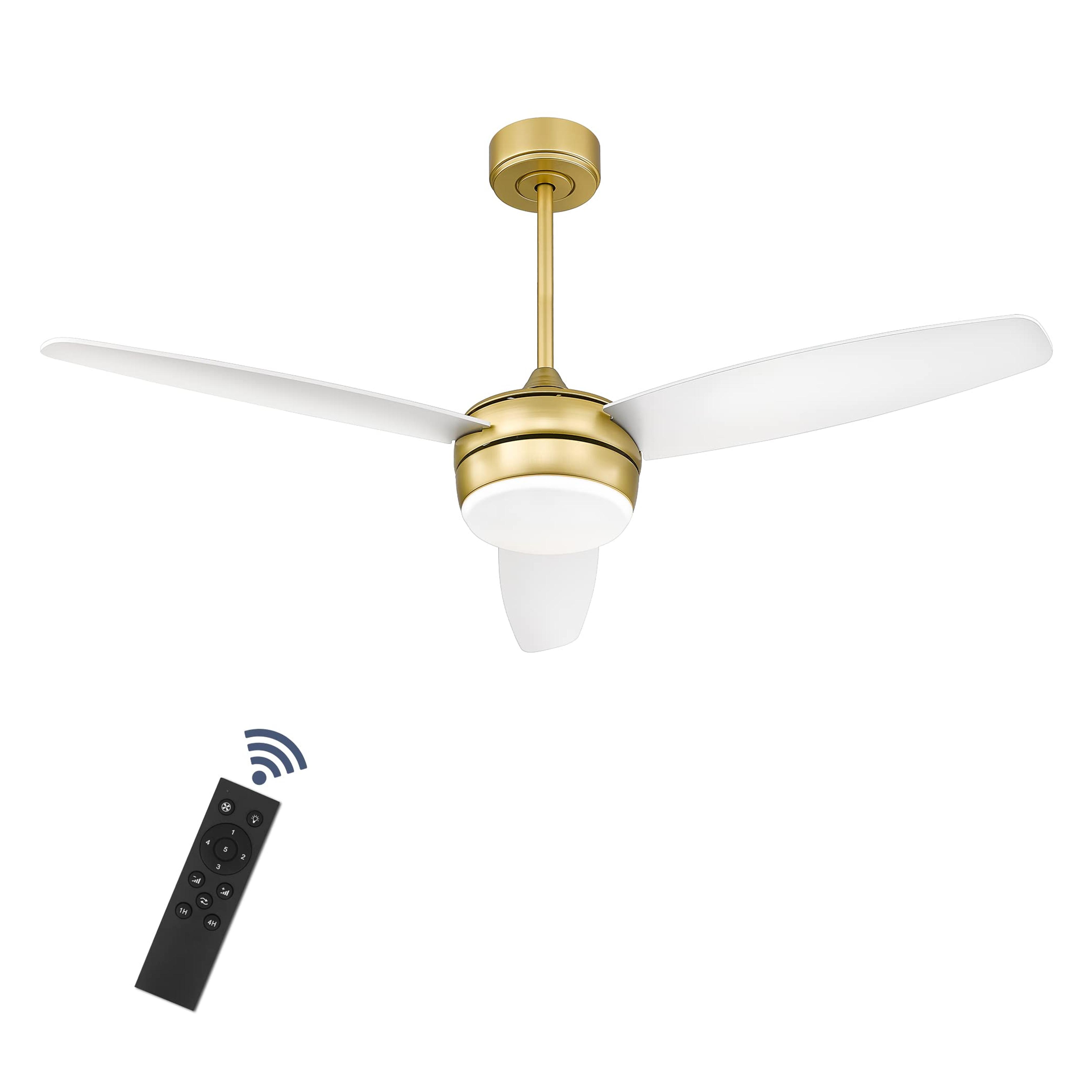 YOUKAIN Modern Ceiling Fan, 52 Inch Gold Ceiling Fan with Light and Remote Control, LED Ceiling Fan with 3 White Blades for Living room, Bedroom, Bathroom, 52-YJ273-WH