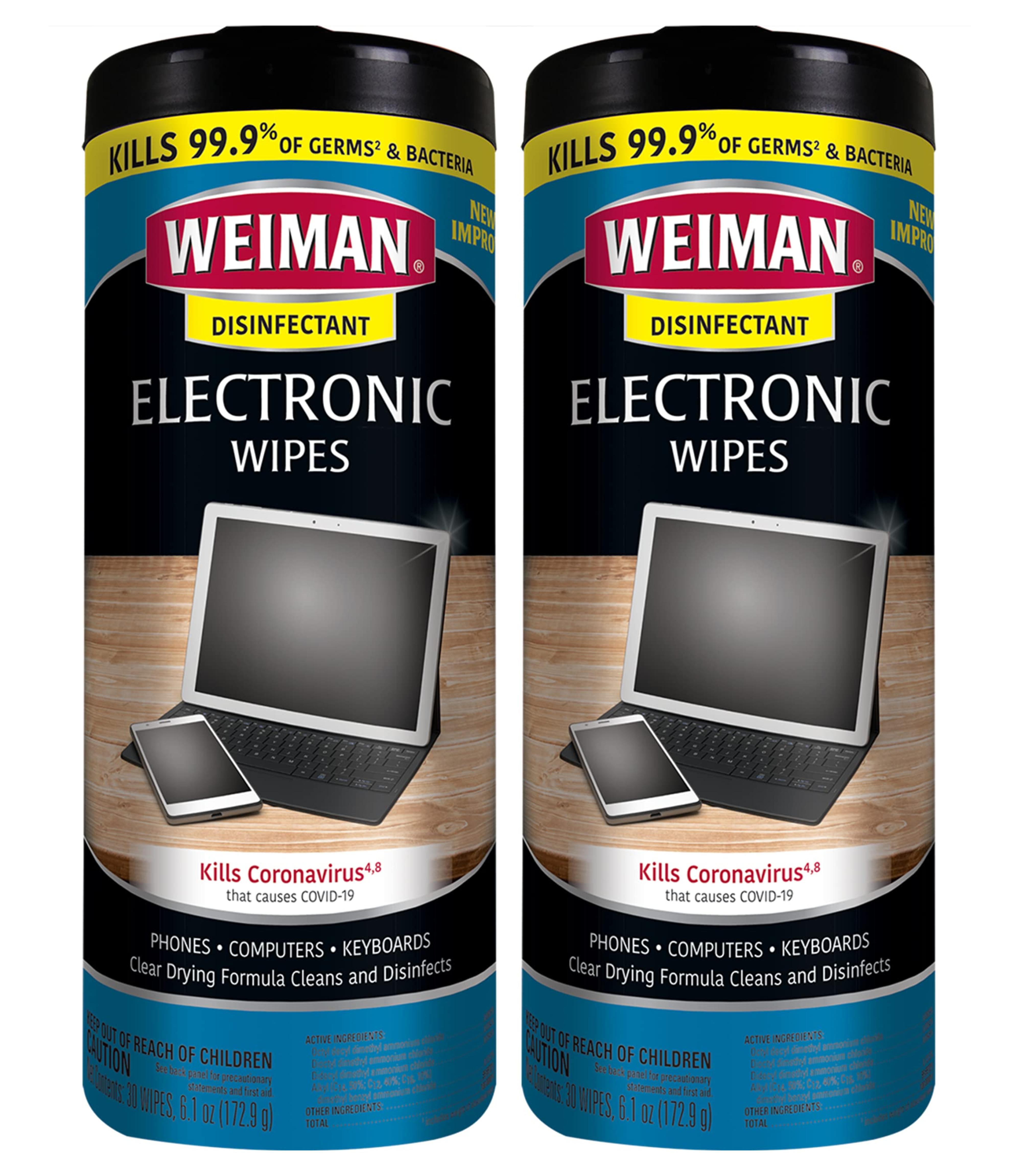 Weiman Electronic & Screen Disinfecting Wipes - Safely Clean and Disinfect Your Phone, Laptop Keyboard, Tablets, Lens Wipes - 30 Count | 2 Pack