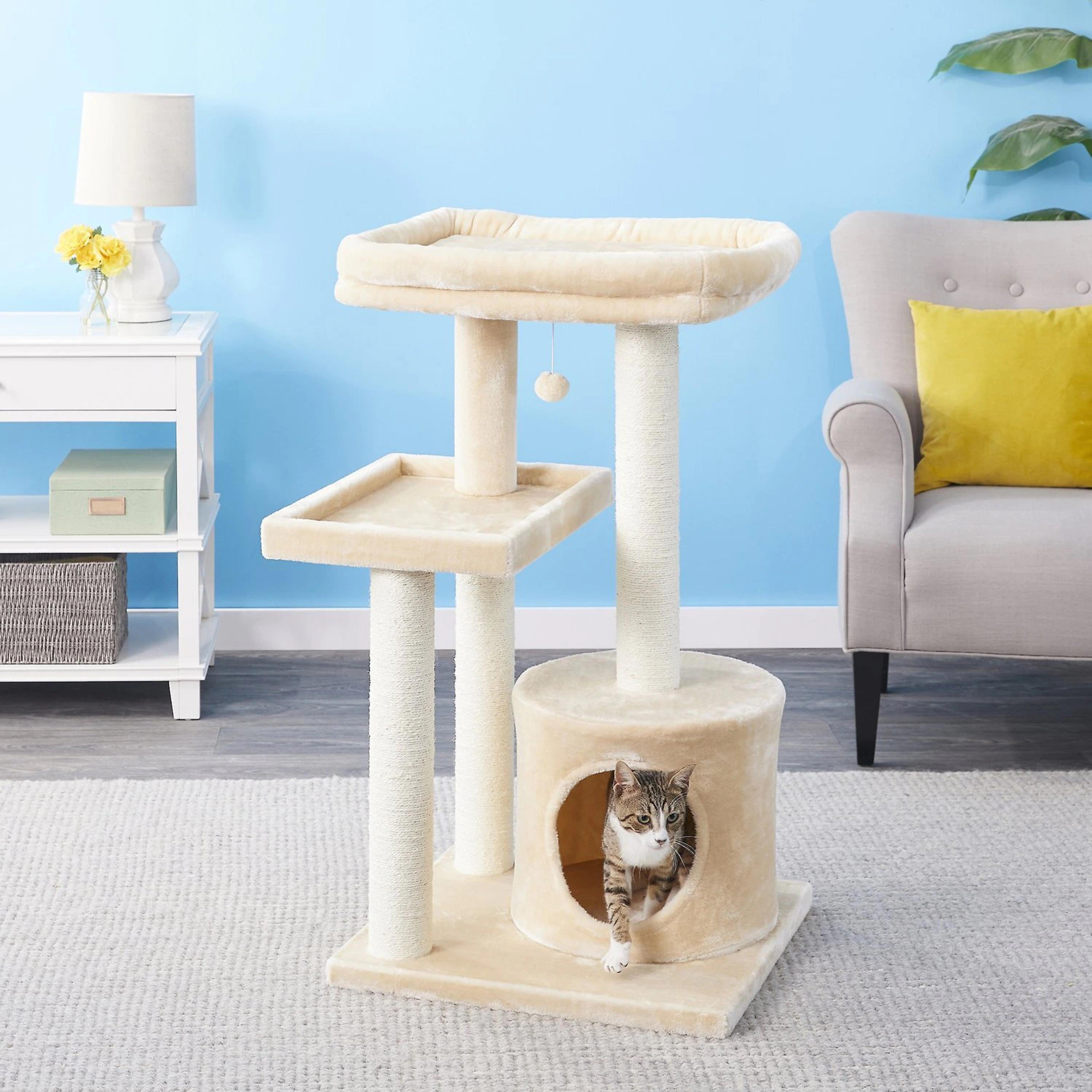 FRISCO 42-in Heavy Duty Faux Fur Cat Tree & Condo, Cream