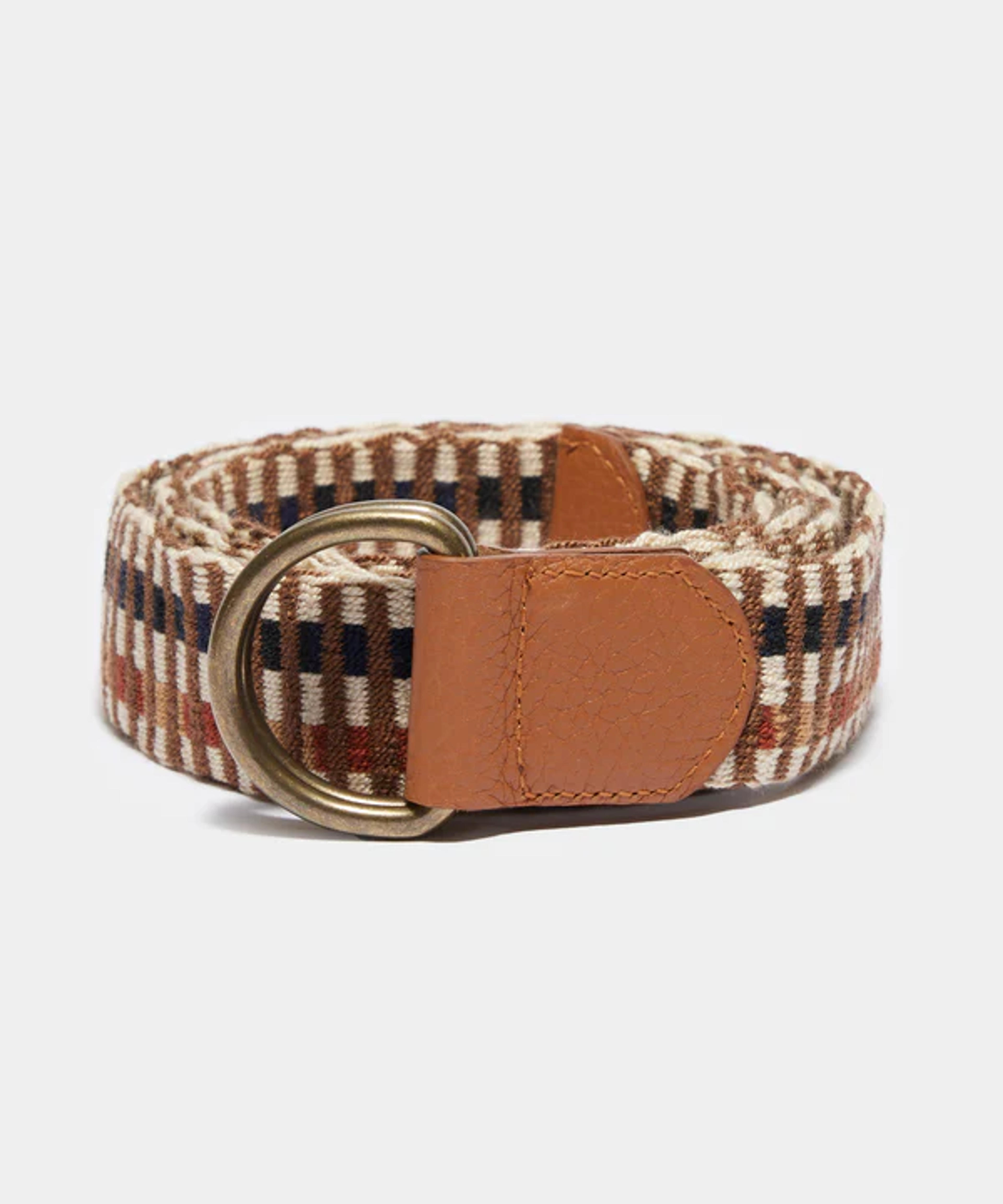 Guanábana Leather-Trimmed Belt in Brown Grid