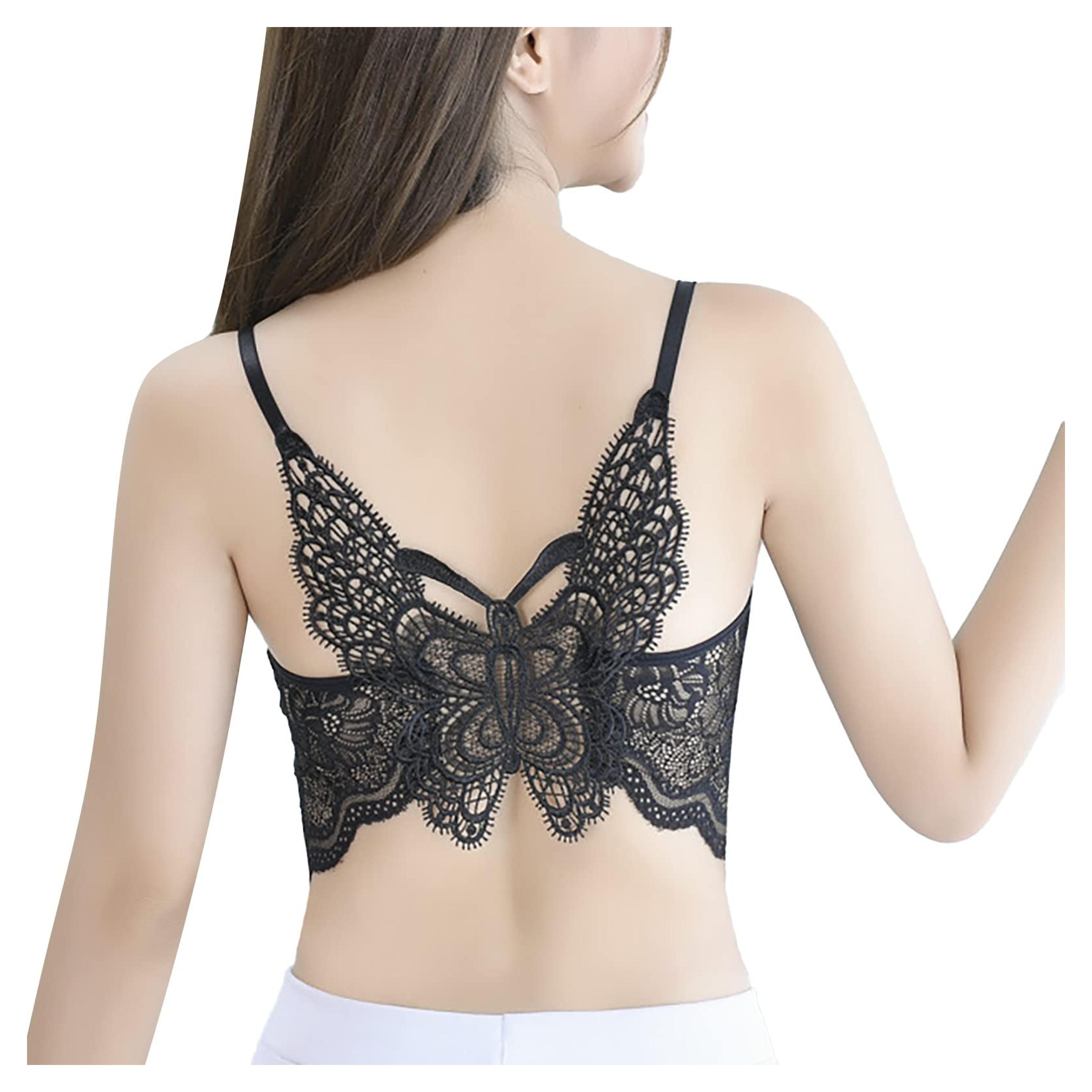 Lace Bralette Women Stretch Lace Bralette Padded Bras Bandeau with Straps Bras for Women Sports for (Black, One Size) at Amazon Women’s Clothing store