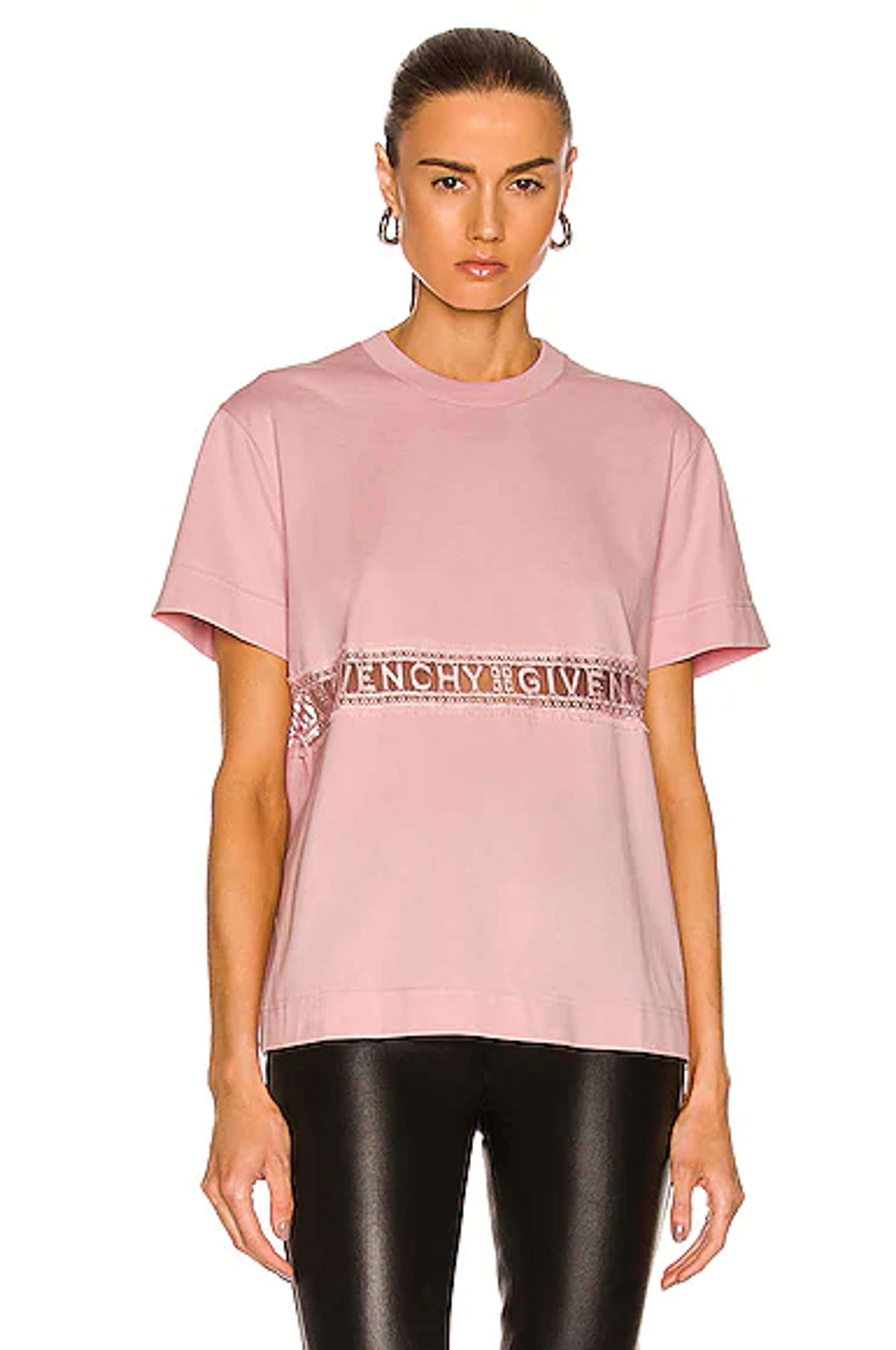 Givenchy Lace Insert T-Shirt in Nude Pink | FWRD