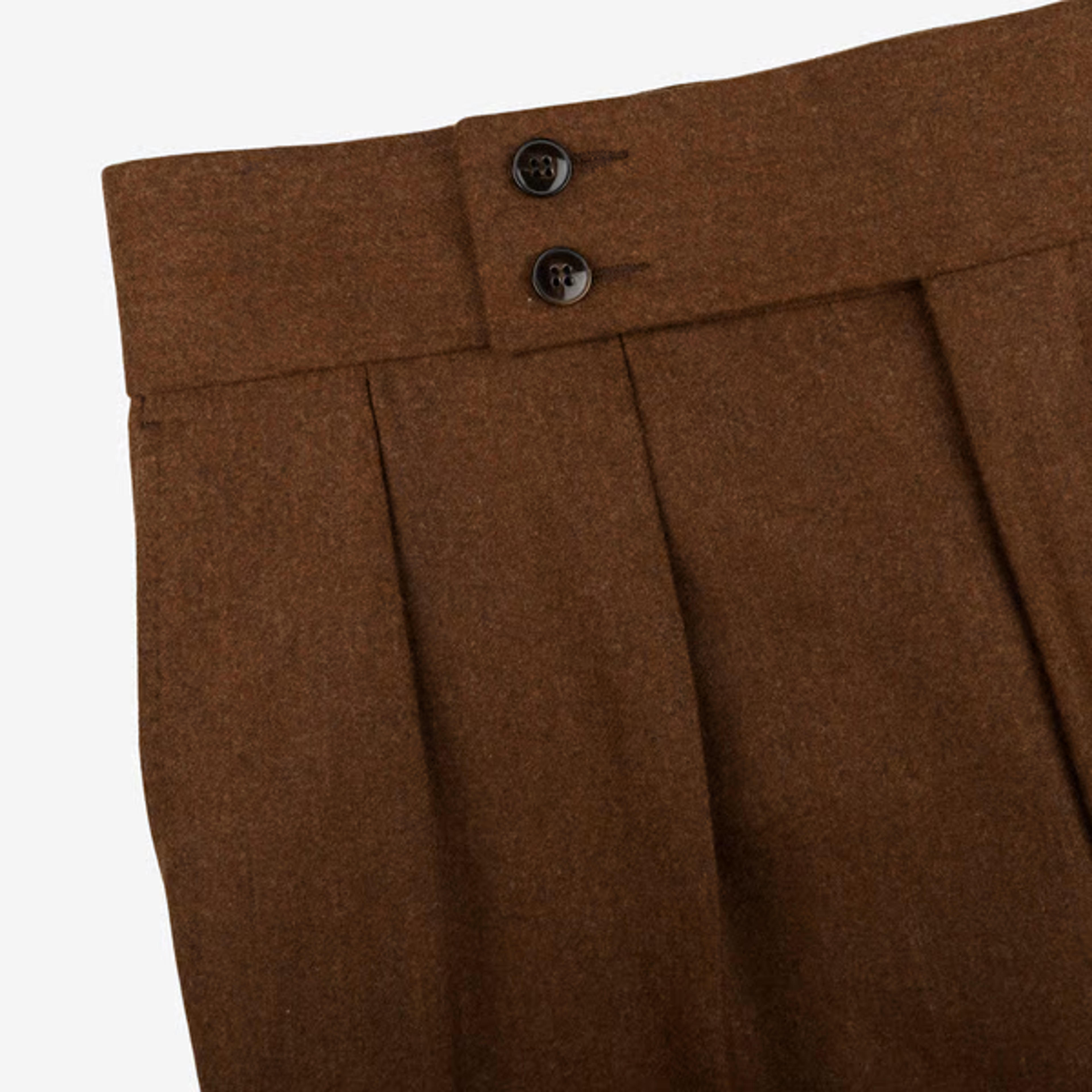 Luigi Bianchi - Rust Brown Wool Flannel Pleated Trousers | Baltzar