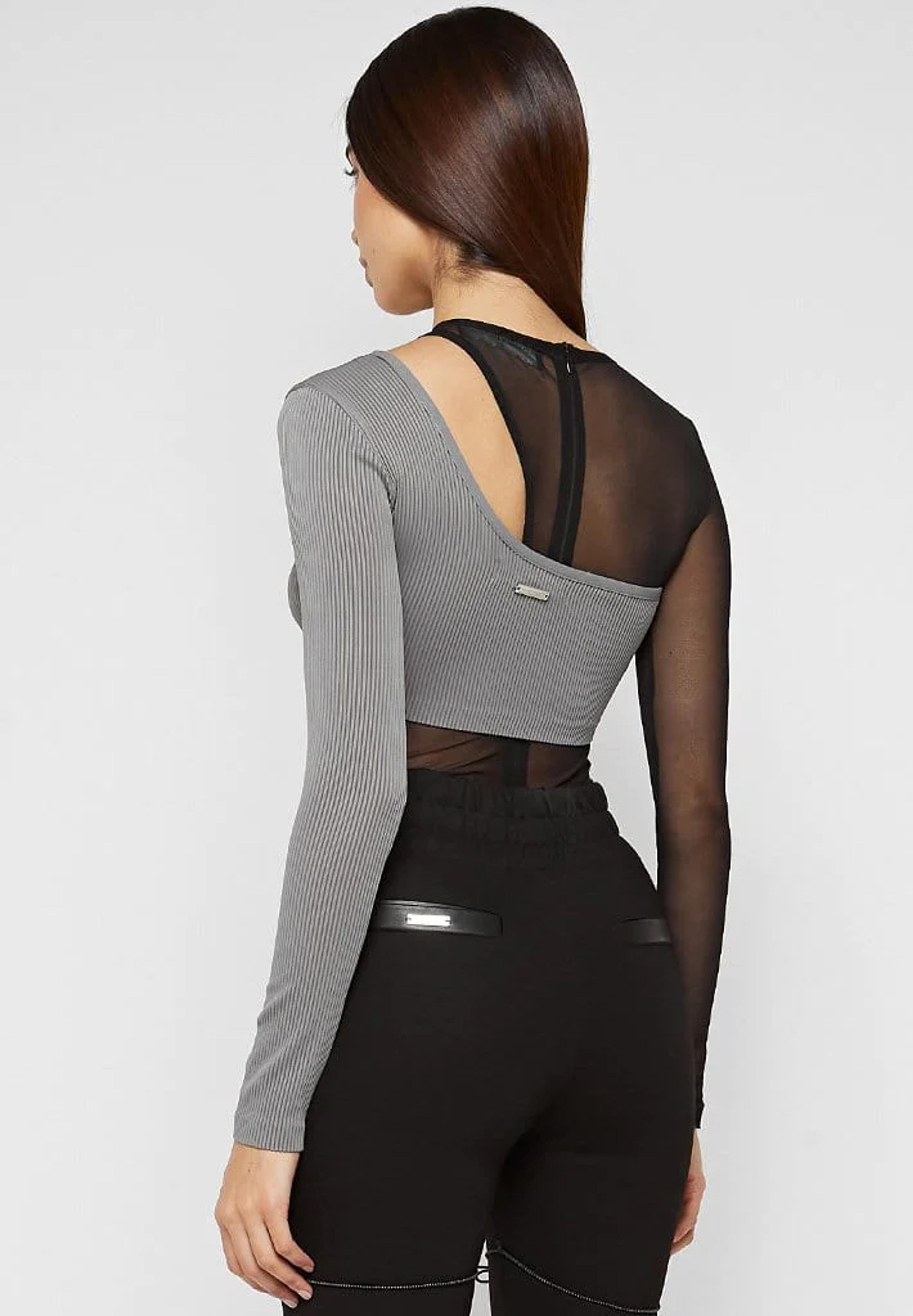 Mesh Overlay Bodysuit - Black/Grey | Manière De Voir