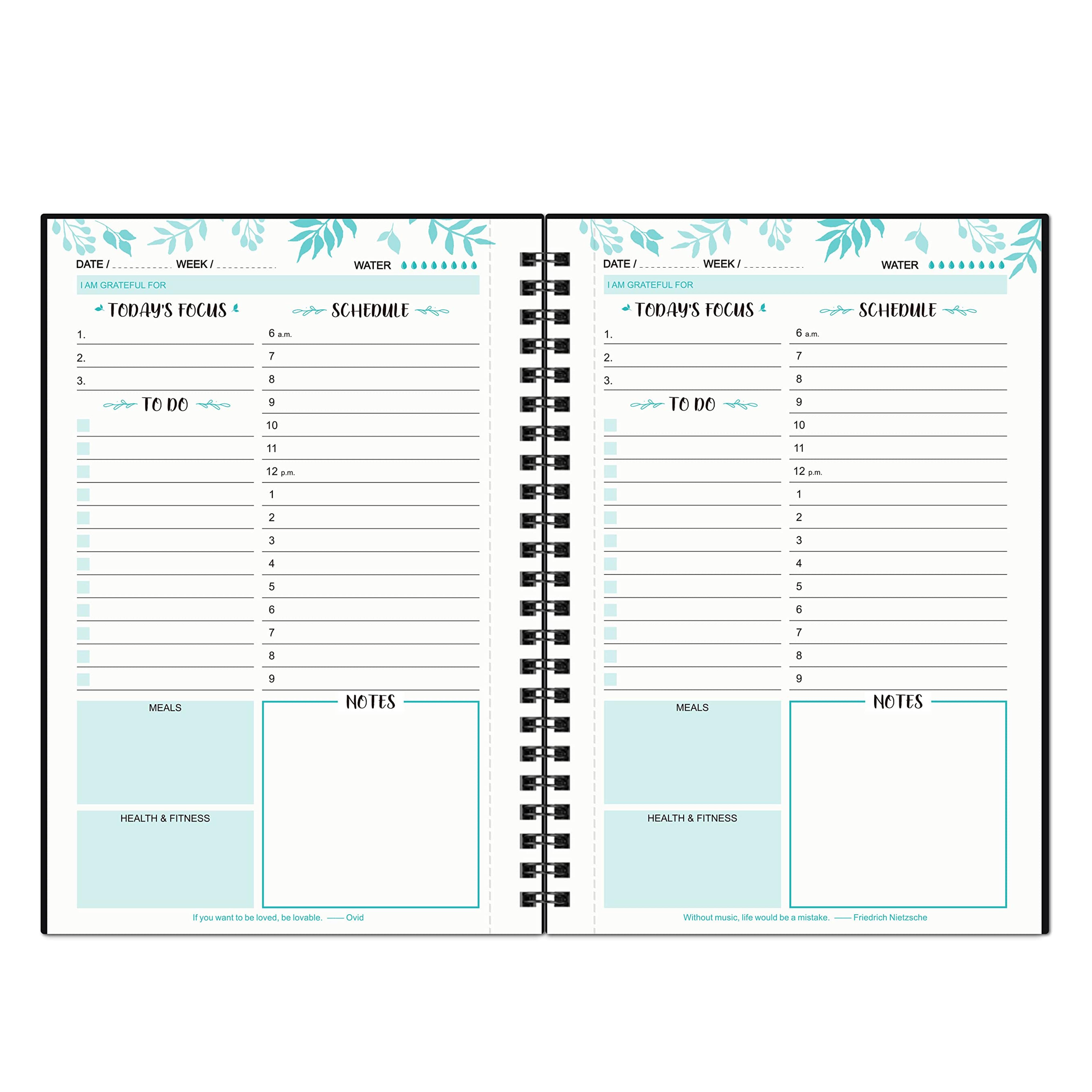 Daily Planner - Hourly Planner, to Do List, Appointment Book, Work Planner Productivity & Goal Journal, Schedule Planner, Pocket, Tear Off Calendar Pages, 6.3" x 8.4" - Black