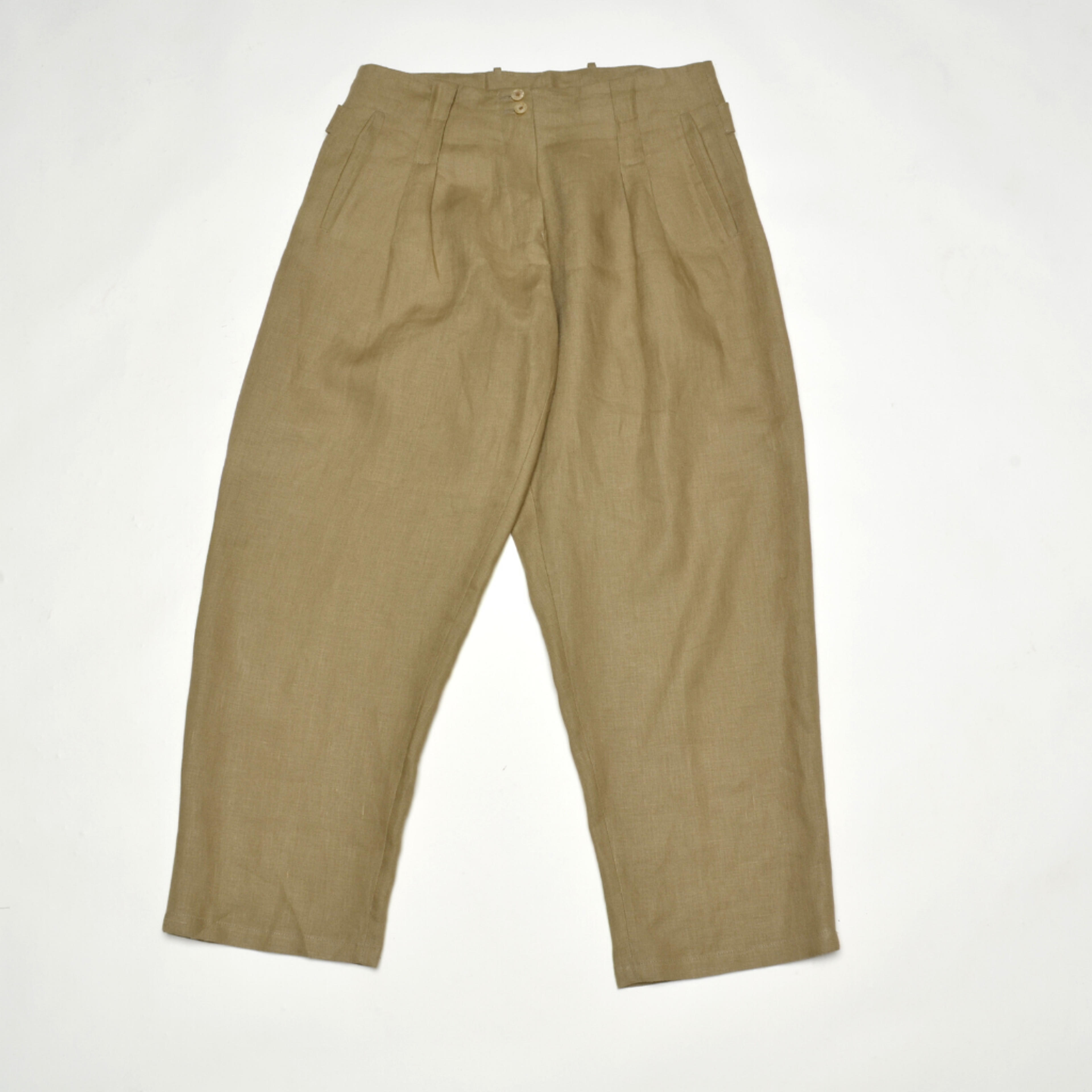 Khaki Irish Linen Trousers | MAHALA