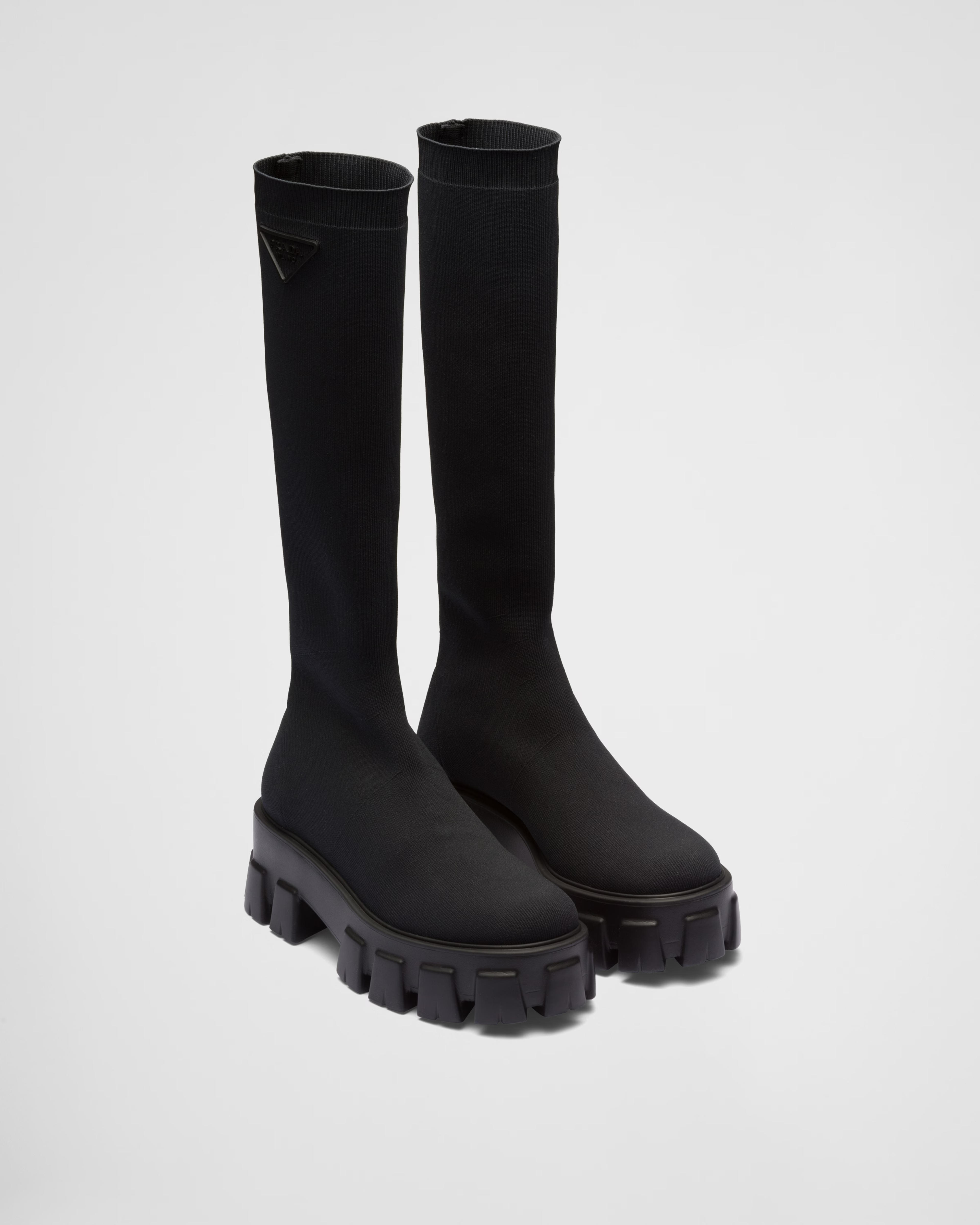 Black Monolith Knit Boots | PRADA