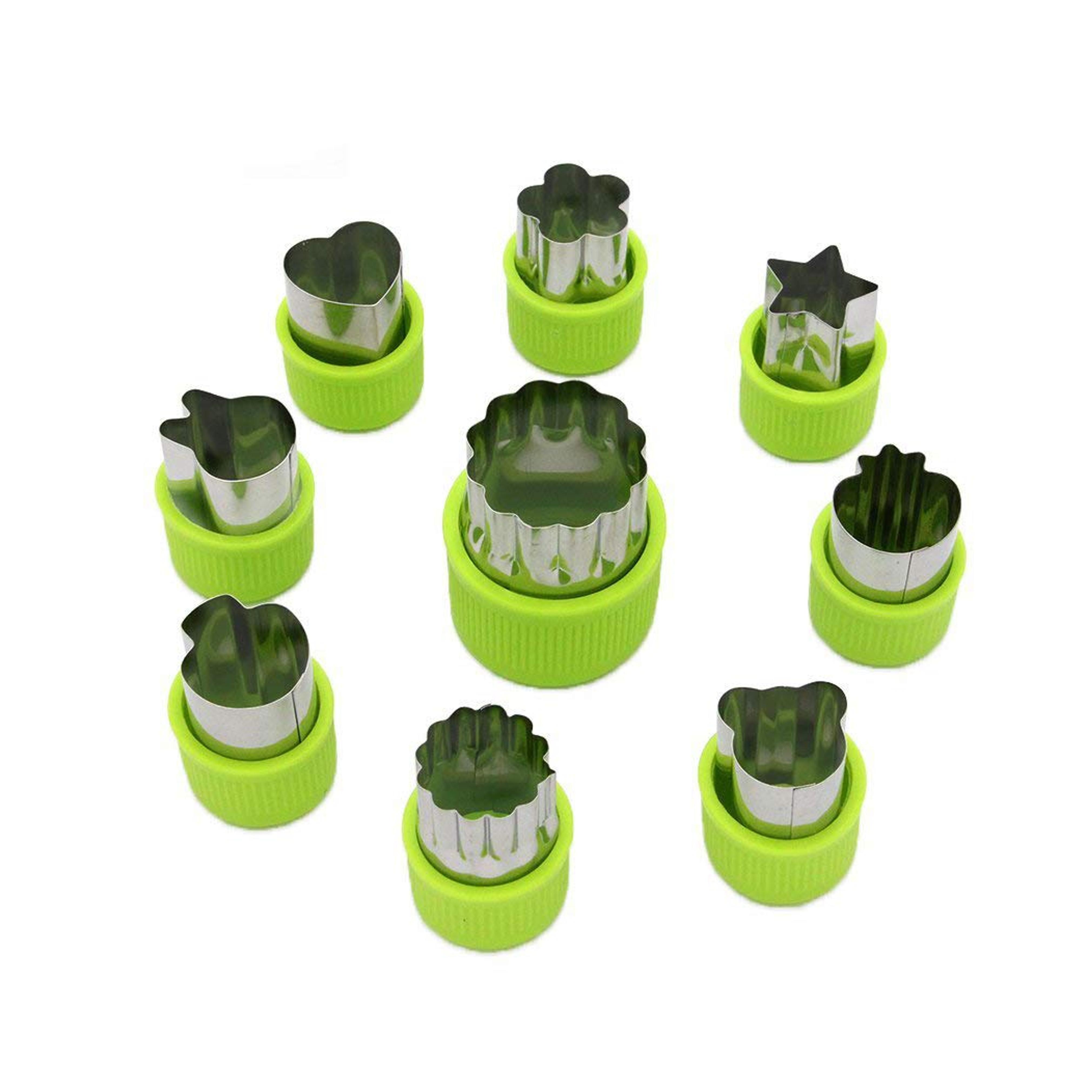 LENK Vegetable Cutter Shapes Set,Mini Pie,Fruit and Cookie Stamps Mold,Cookie Cutter Decorative Food,for Kids Baking and Food Supplement Tools Accessories Crafts for Kitchen,Green,9 Pcs