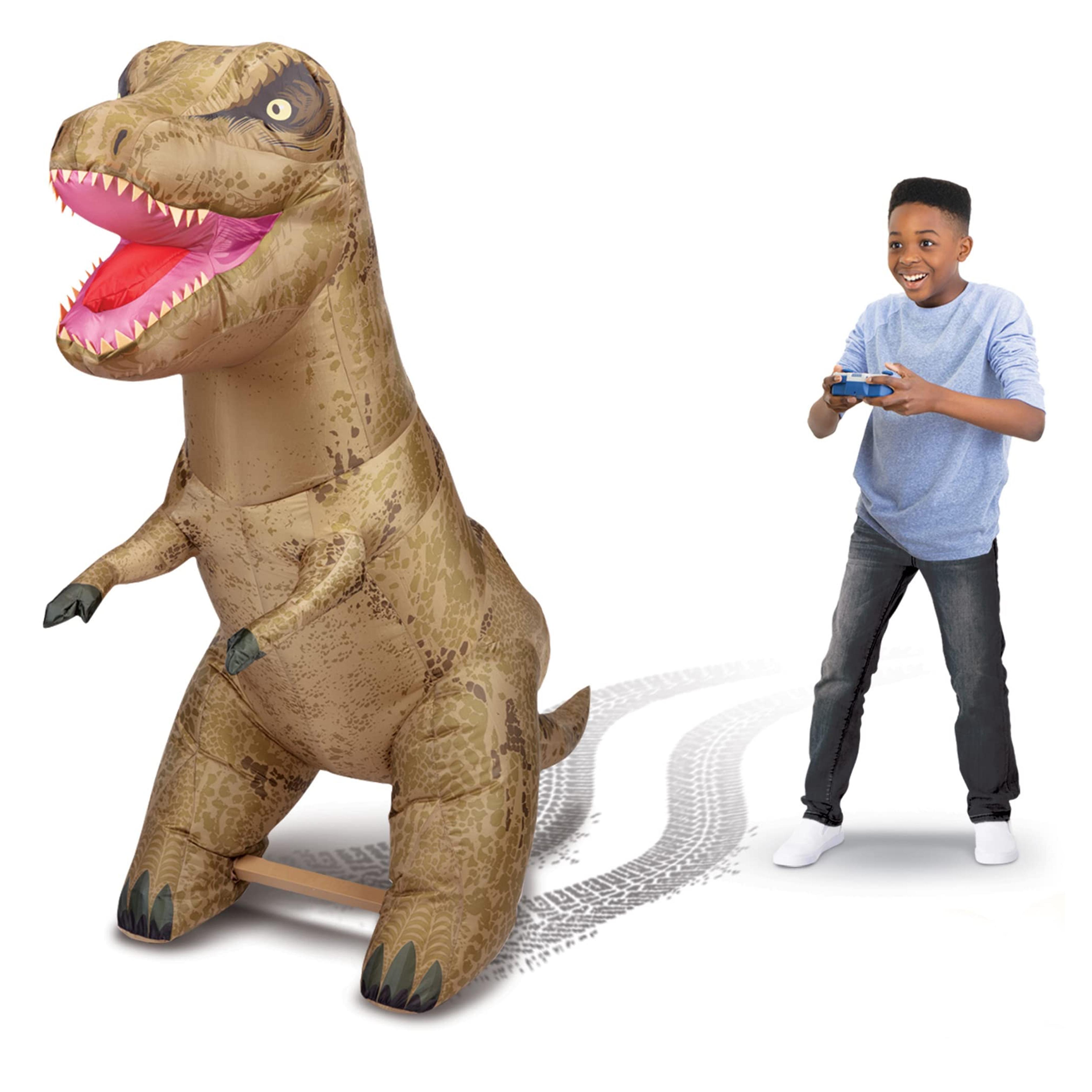 AIRTITANS Jurassic World Inflatable T Rex RC – Massive Attack Air Titans Dinosaur - Over 6 Feet Long - Turns & Spins - Stomps & Roars!