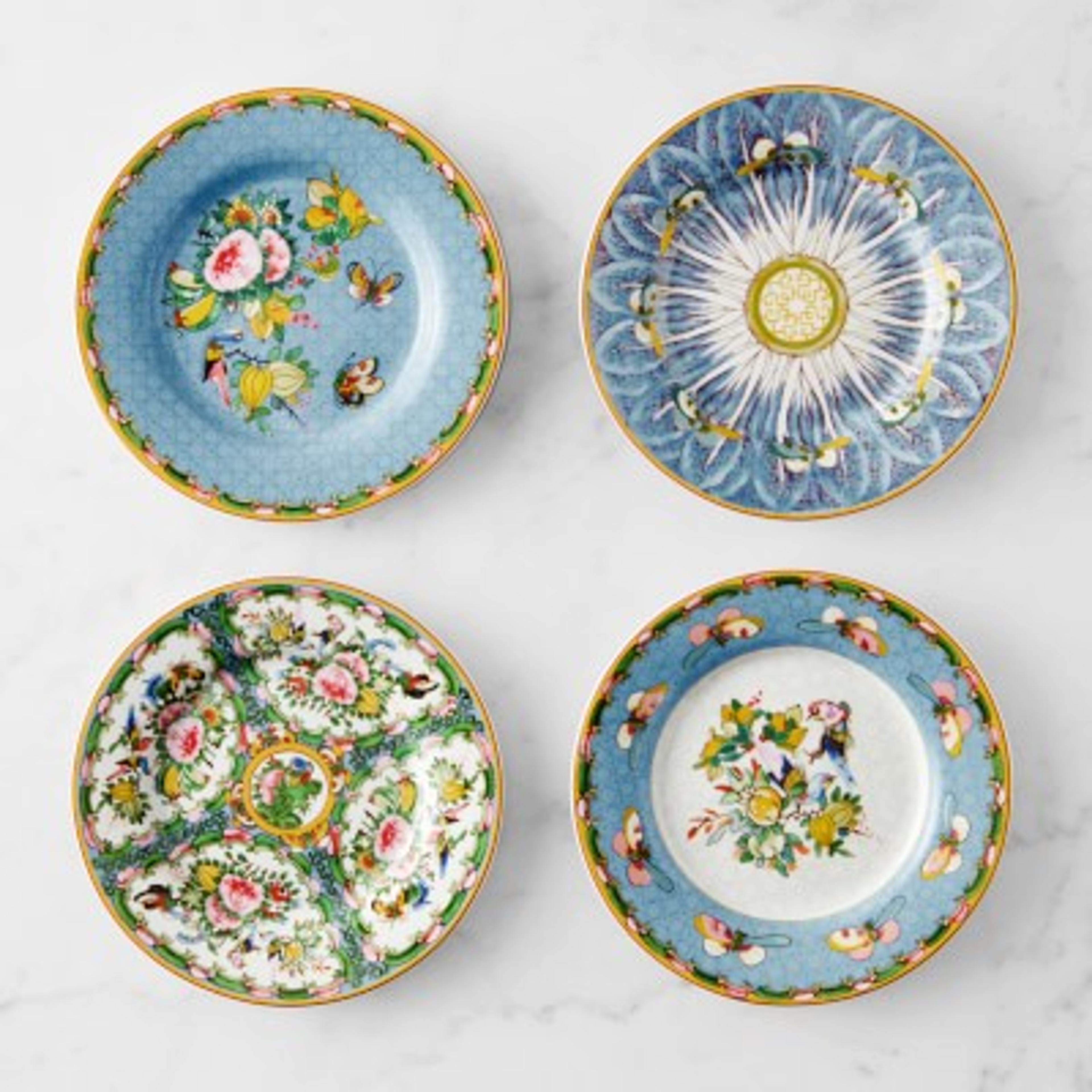 Famille Rose Boxed Appetizer Plates, Set of 4, Blue | Williams Sonoma