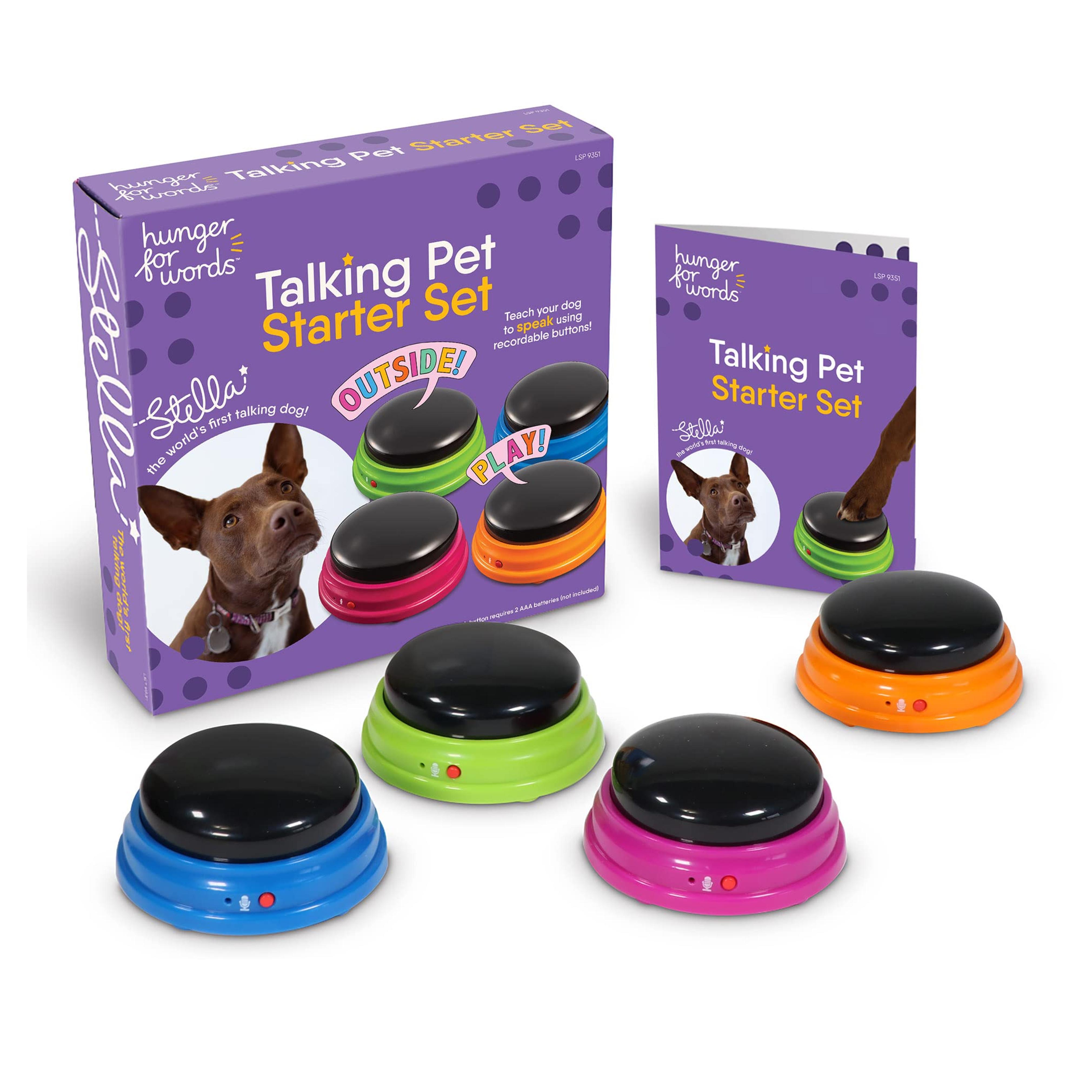 Hunger for Words Talking Pet Starter Set - 4 Piece Set Recordable Buttons for Dogs, Talking Dog Buttons, Teach Your Dog to Talk, Talking Pet, Dog Training Games, Dog Buttons for Communication