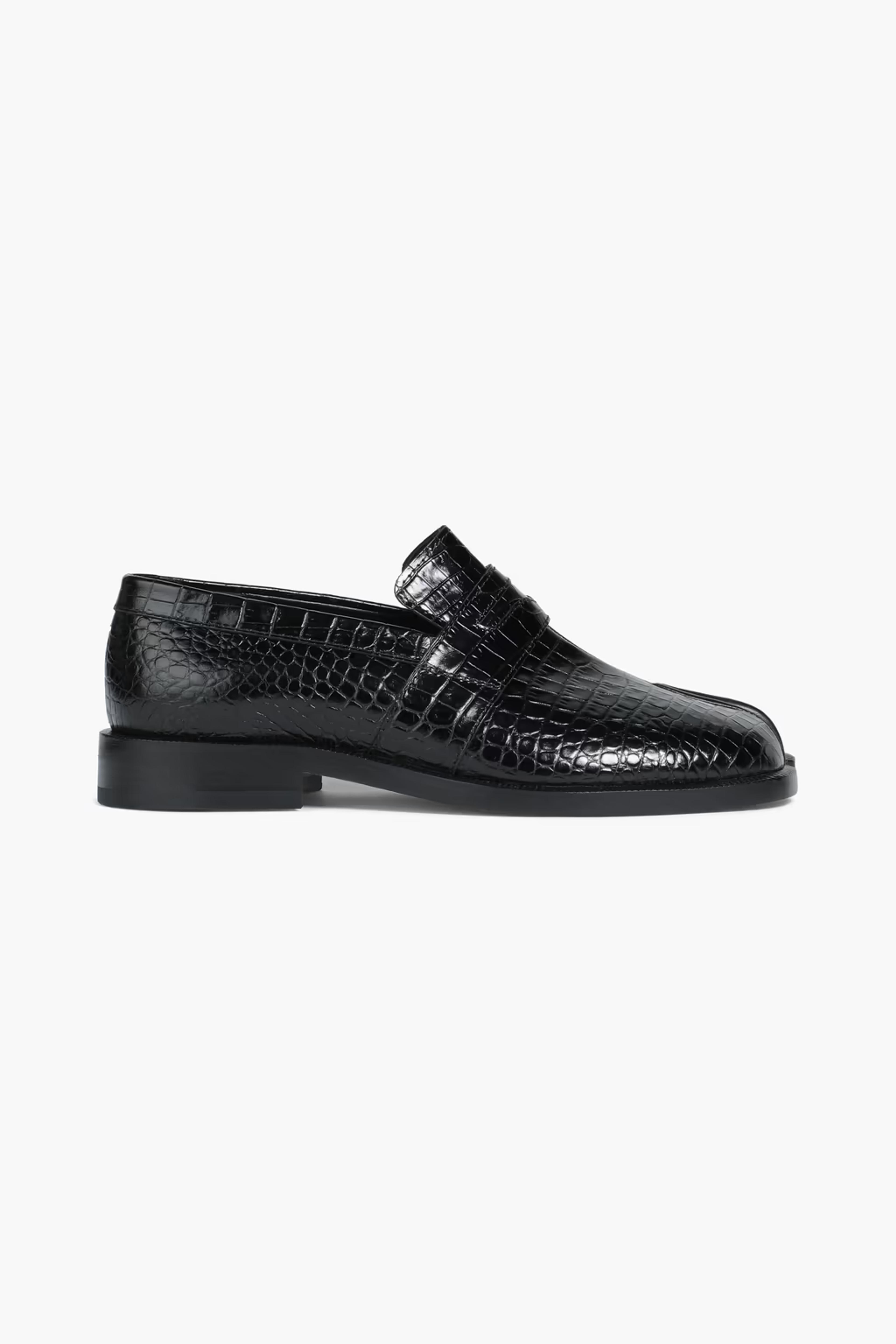 Black Split-toe croc-effect leather loafers | Sale up to 70% off | THE OUTNET | MAISON MARGIELA | THE OUTNET