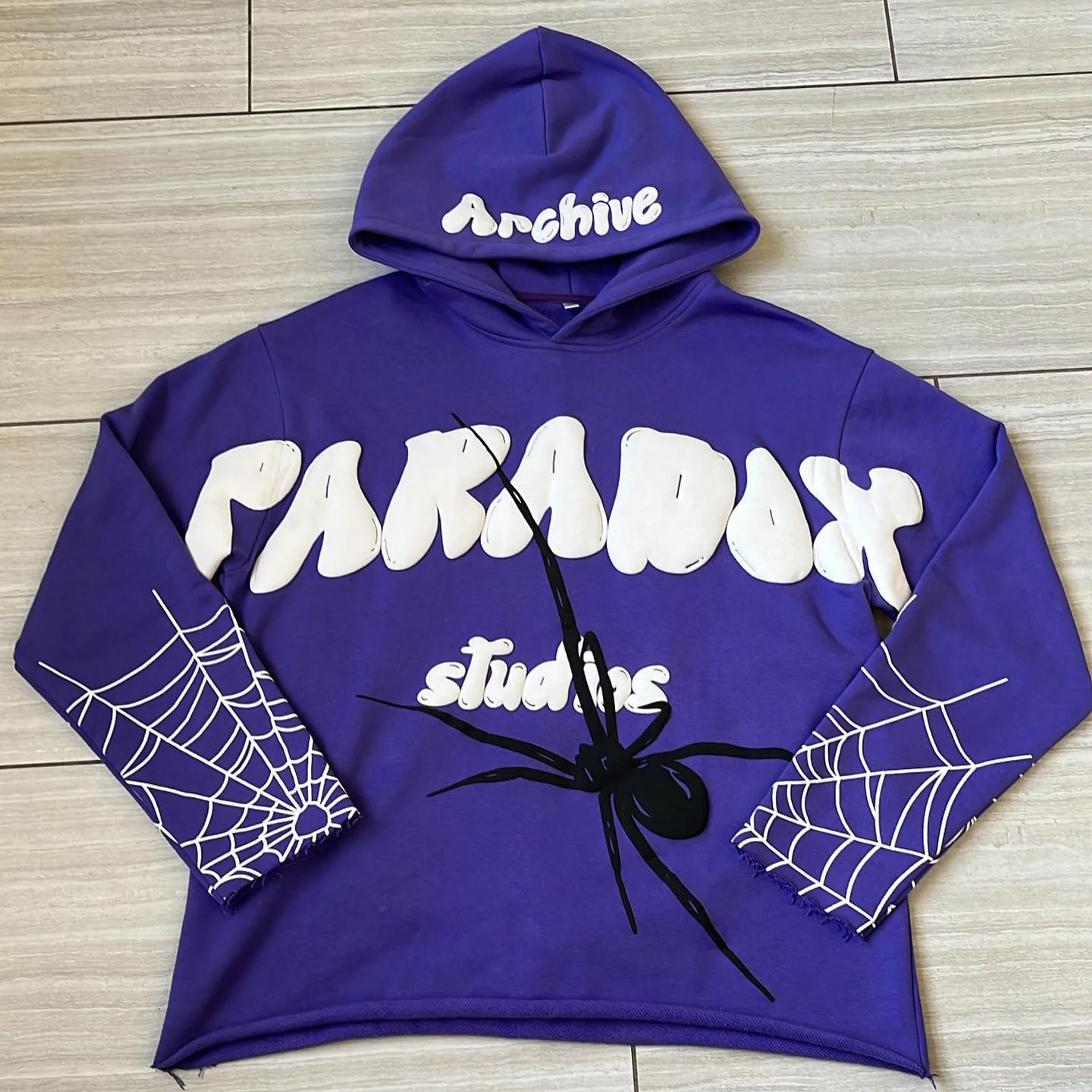 Statement Spider Print Slouchy Hoodie - Purple / S